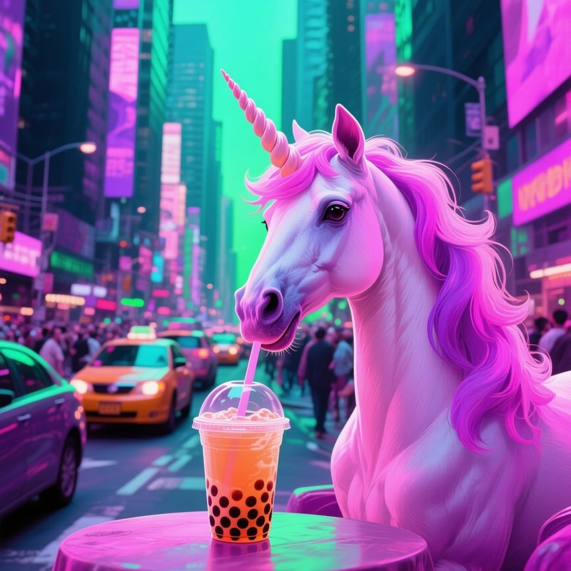 A Unicorn Sitting In Traffic Drinking Bubble Tea Digital Art