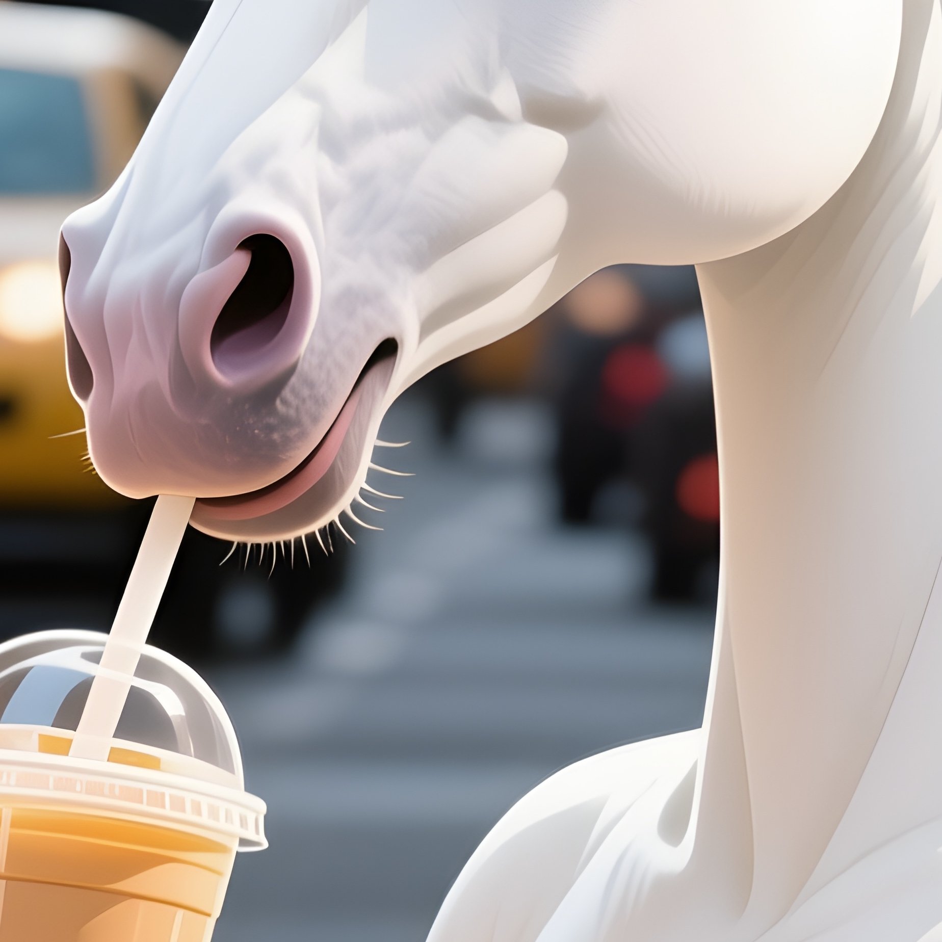 A Unicorn Sitting In Traffic Drinking Bubble Tea - Full Resolution Quality Preview