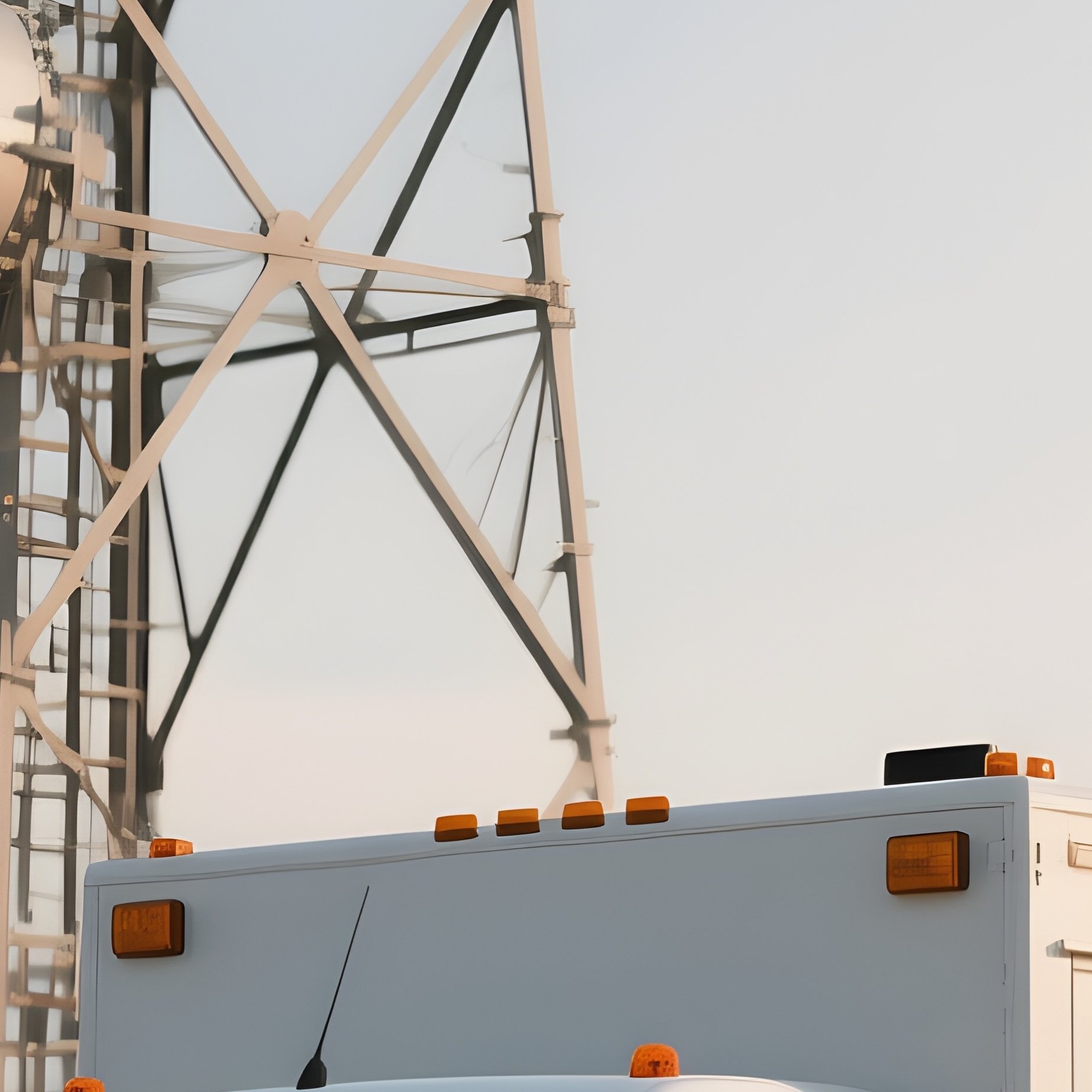 A Utility Van Parked Beneath A Telecommunications Tower - Full Resolution Quality Preview