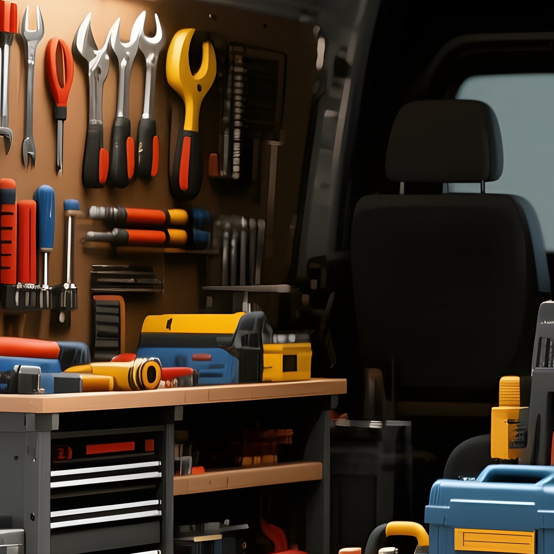 A Utility Van With Open Rear Doors Exposing Tools And Equipment - Full Resolution Quality Preview