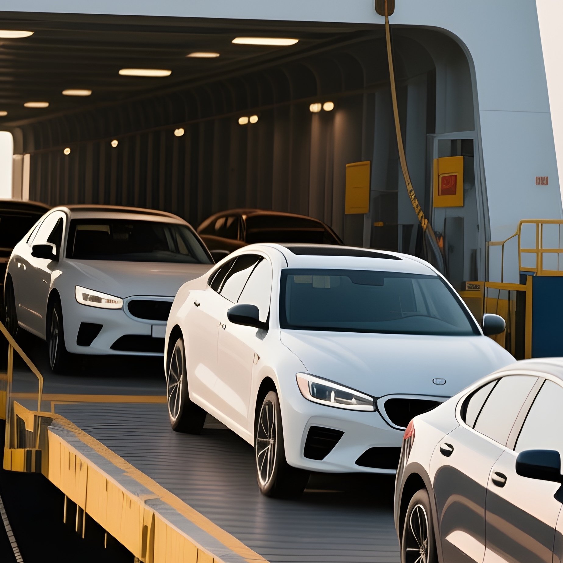 A Vehicle Ferry Unloading Cars At A Rocky Shore Ramp - Full Resolution Quality Preview