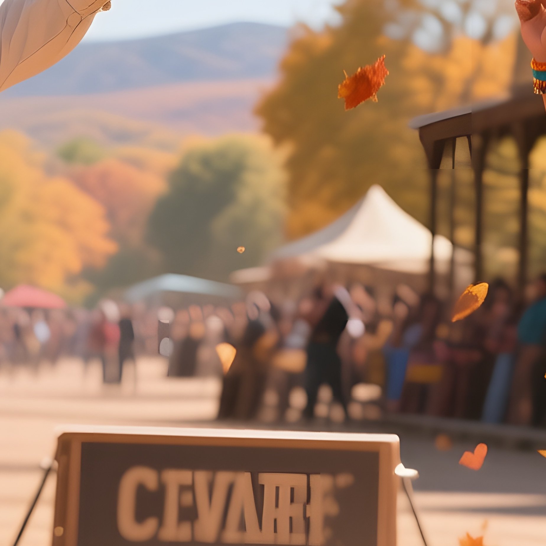 A Vibrant Autumn Festival In A Frontier Town Square, Hay Bales Decorated With Ribbons, A Cowboy - Full Resolution Quality Preview