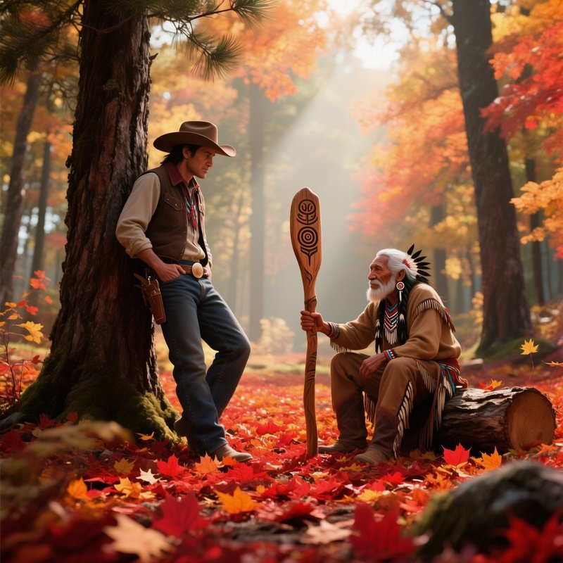 A Vibrant Autumn Forest Clearing, Fallen Leaves In Fiery Reds And Oranges Carpet The Ground, A