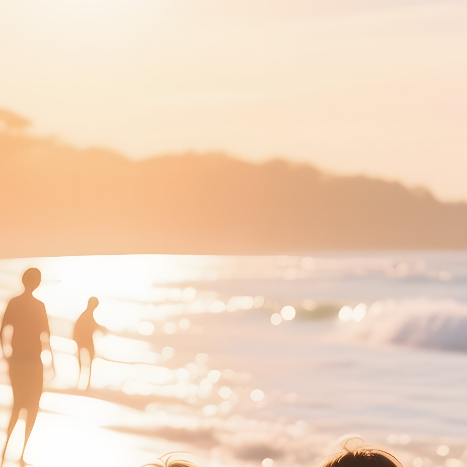A Vibrant Beach Scene In The Late Afternoon, With Children Playing In The Sand, Families Enjoying - Full Resolution Quality Preview