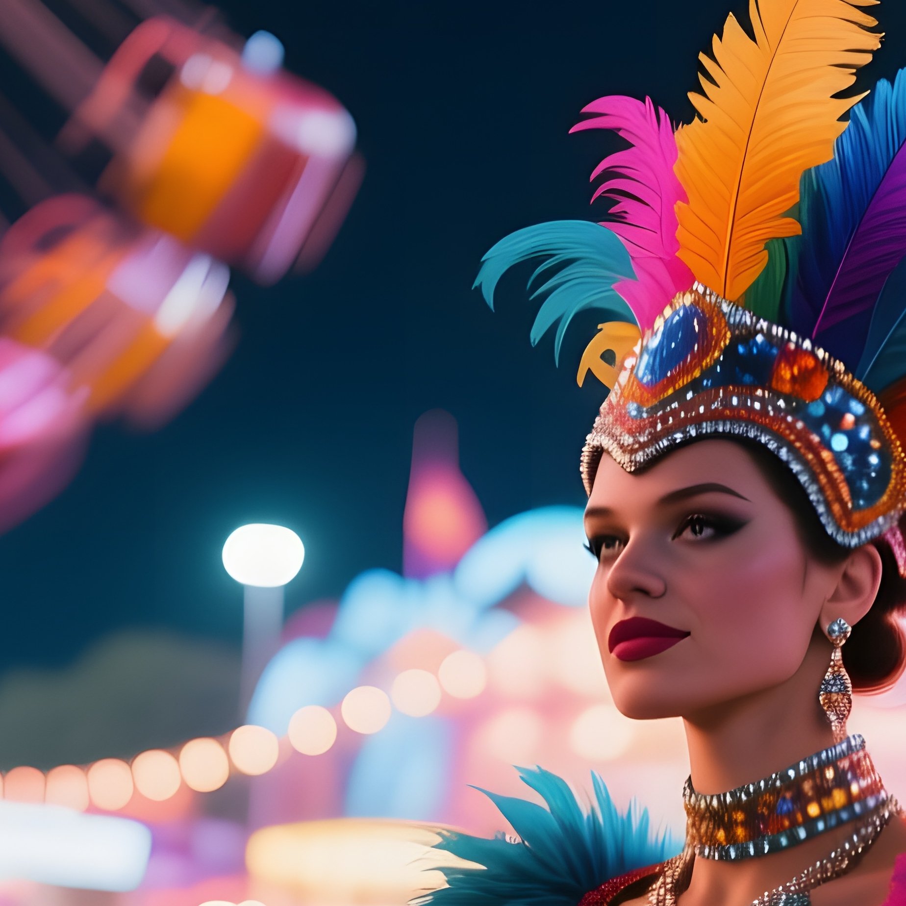 A Vibrant Carnival At Night, Illuminated By Colorful String Lights, Rides Spinning With Motion - Full Resolution Quality Preview