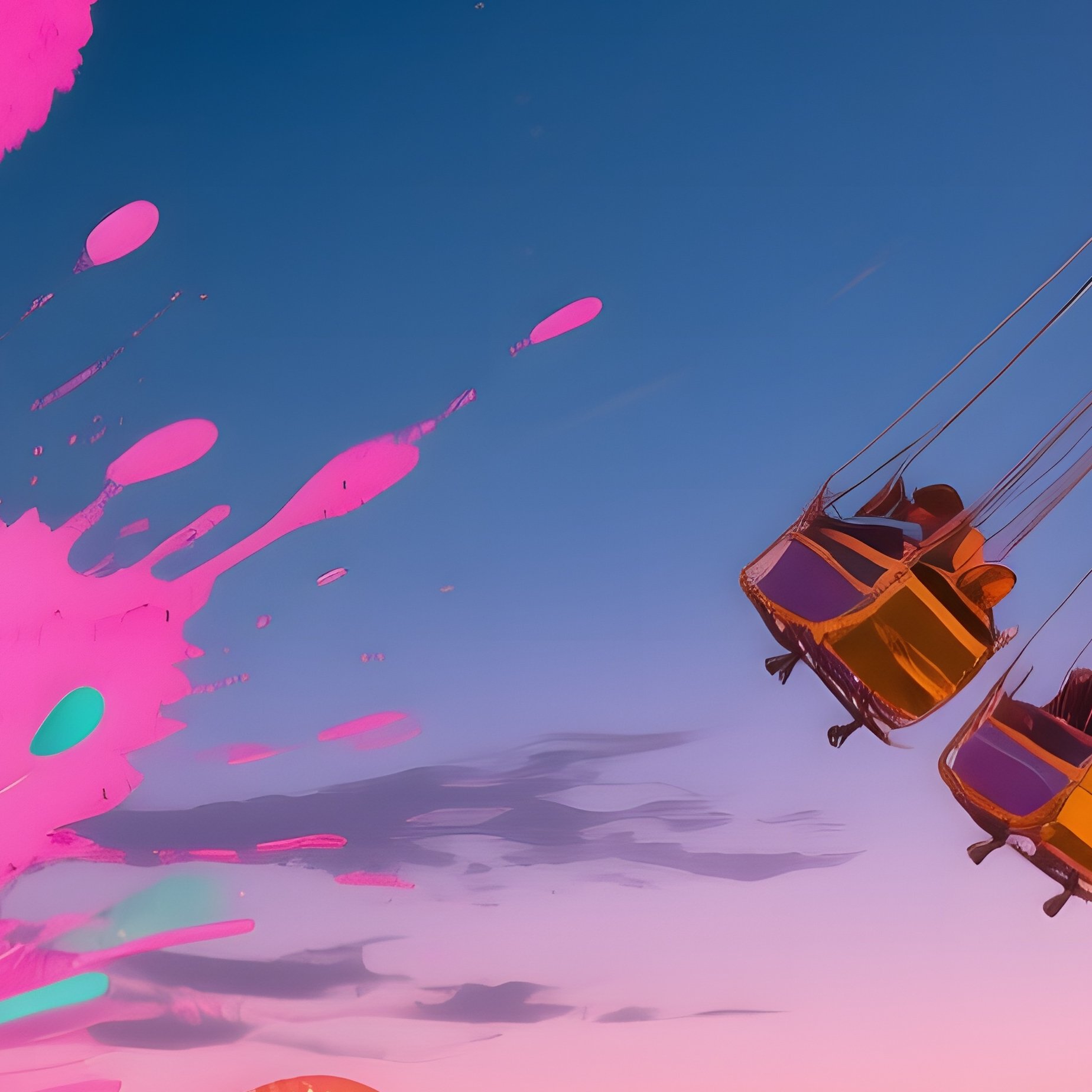A Vibrant Carnival At Twilight, Rides Illuminated By String Lights, Watercolor Bursts Of Magenta, - Full Resolution Quality Preview