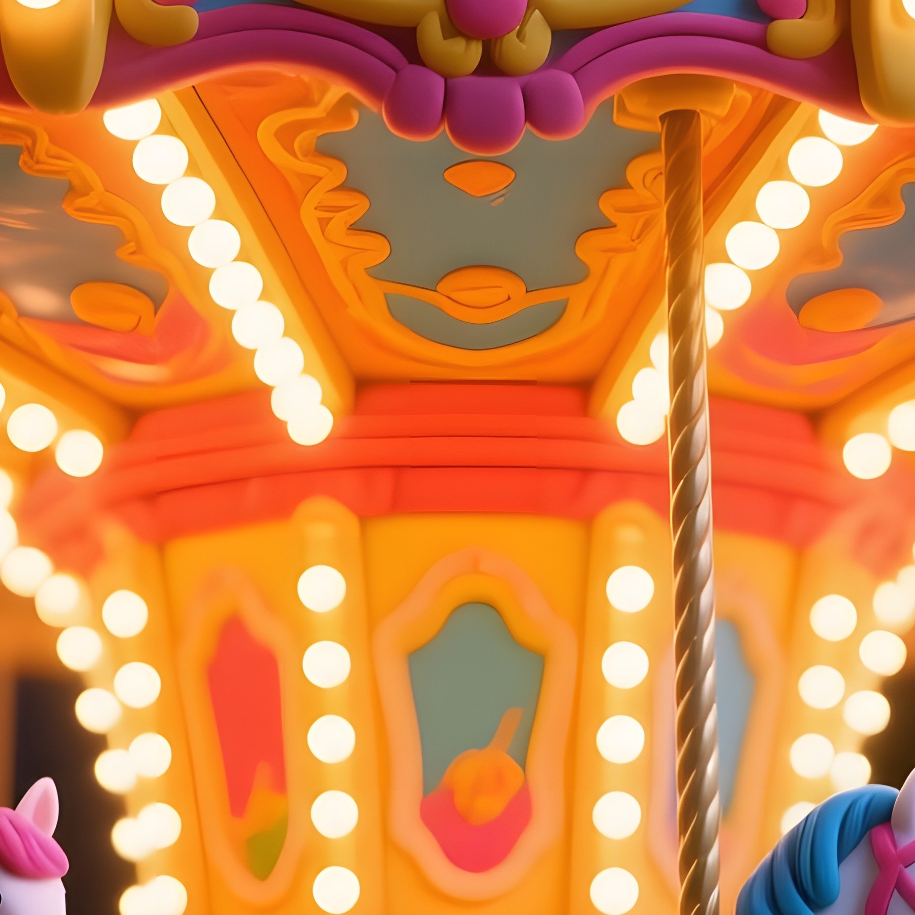 A Vibrant Carnival Carousel At Night, Painted Horses And Ornate Canopy Made Of Colorful Polymer - Full Resolution Quality Preview