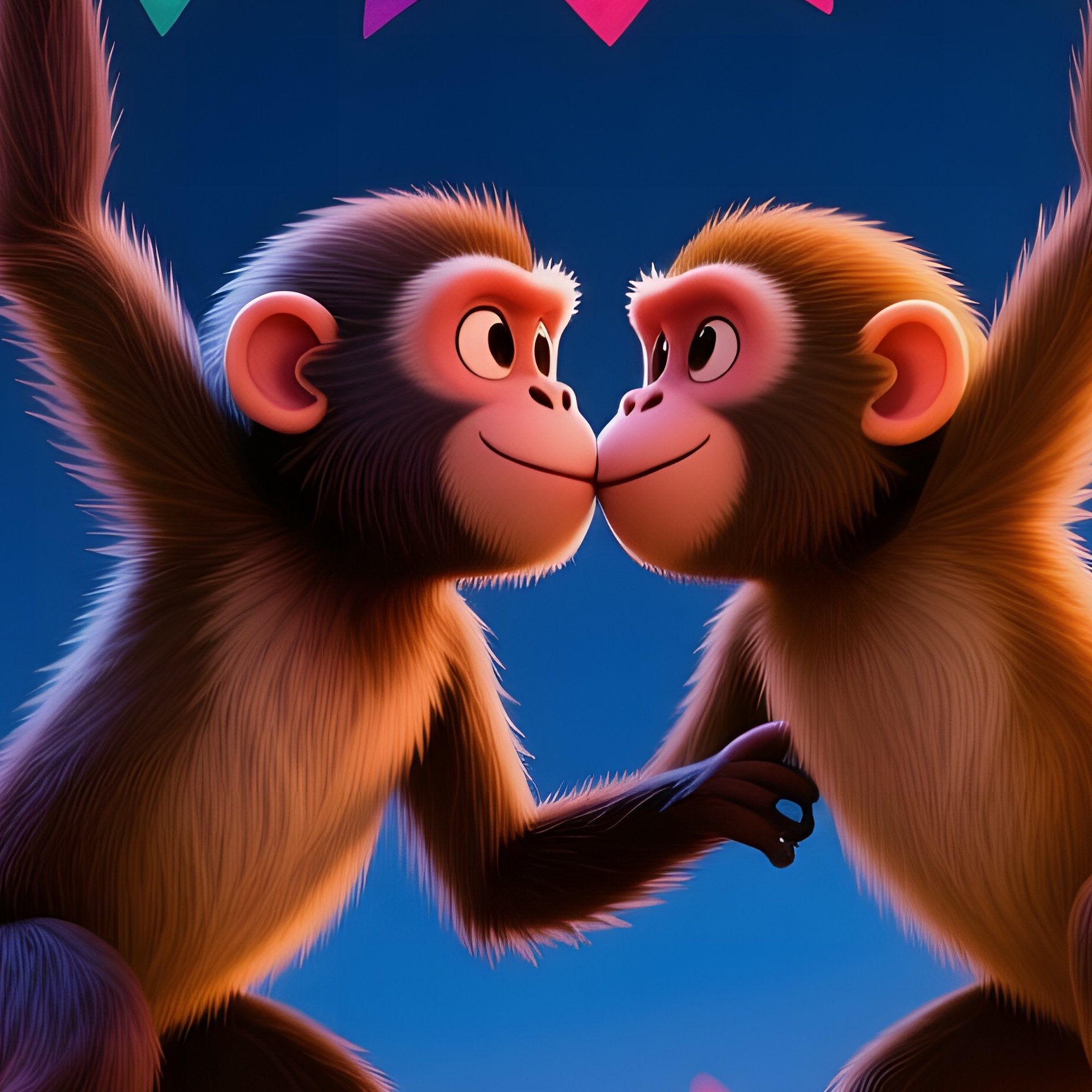 A Vibrant Carnival Night In A Tropical Town Square, Two Capuchin Monkeys Swing From A Colorful - Full Resolution Quality Preview