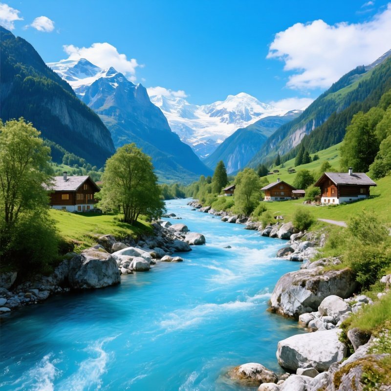 A Vibrant Mountain River Scene Landscape Nature