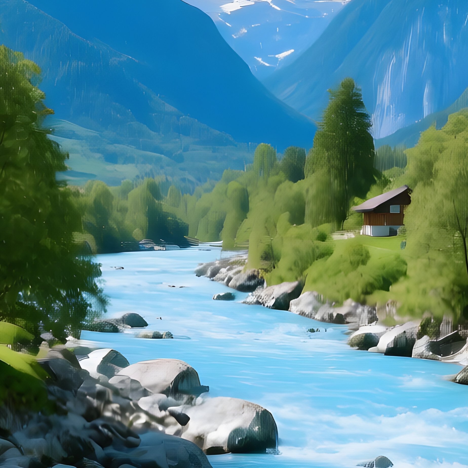 A Vibrant Mountain River Scene Landscape Nature - Full Resolution Quality Preview