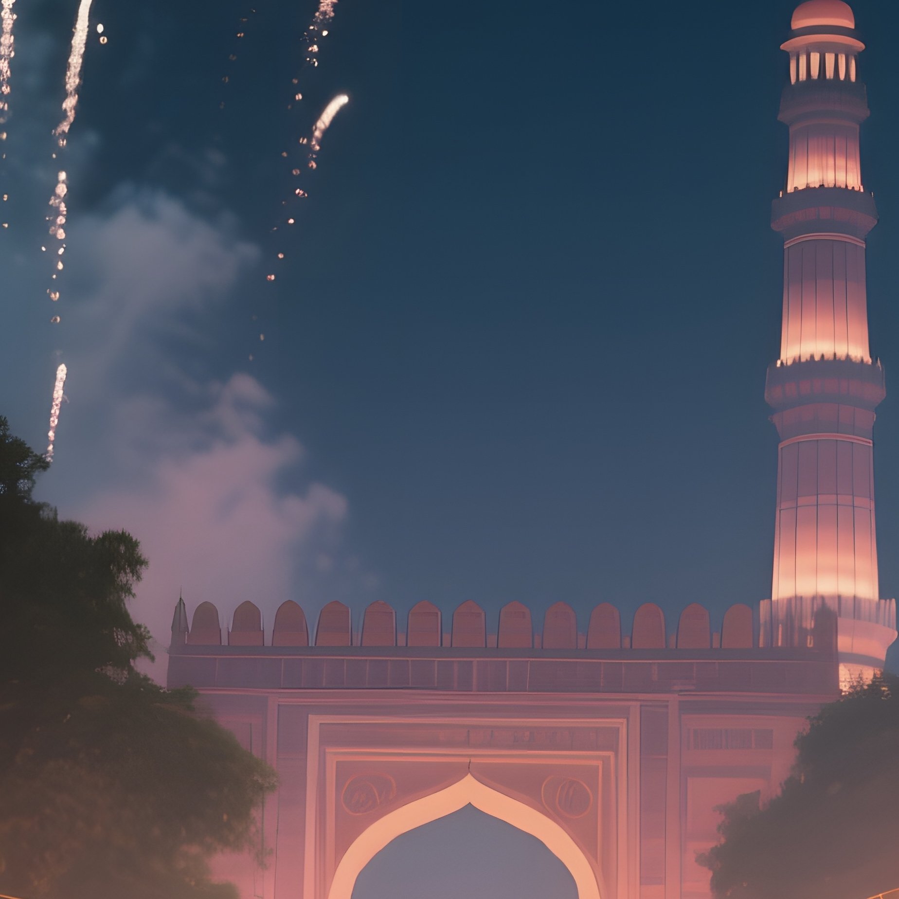 A Vibrant Night Festival In Delhi'S Old City, Lanterns Hanging From Arches, Crowds Celebrating - Full Resolution Quality Preview