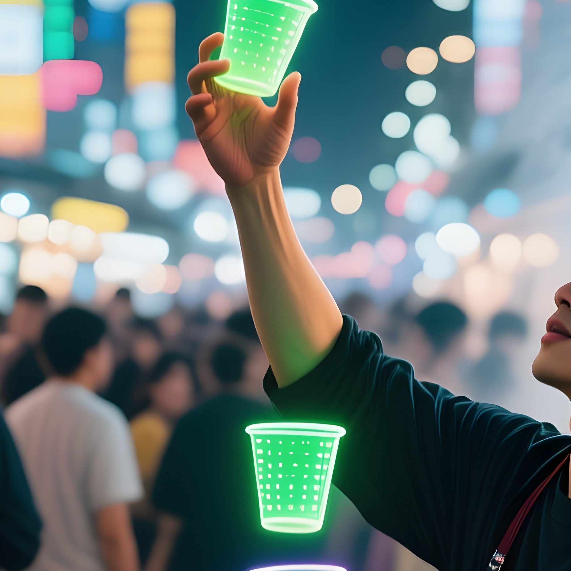 A Vibrant Night Market In Seoul Illuminated By Neon Signs, Crowds Weaving Through Stalls While A - Full Resolution Quality Preview