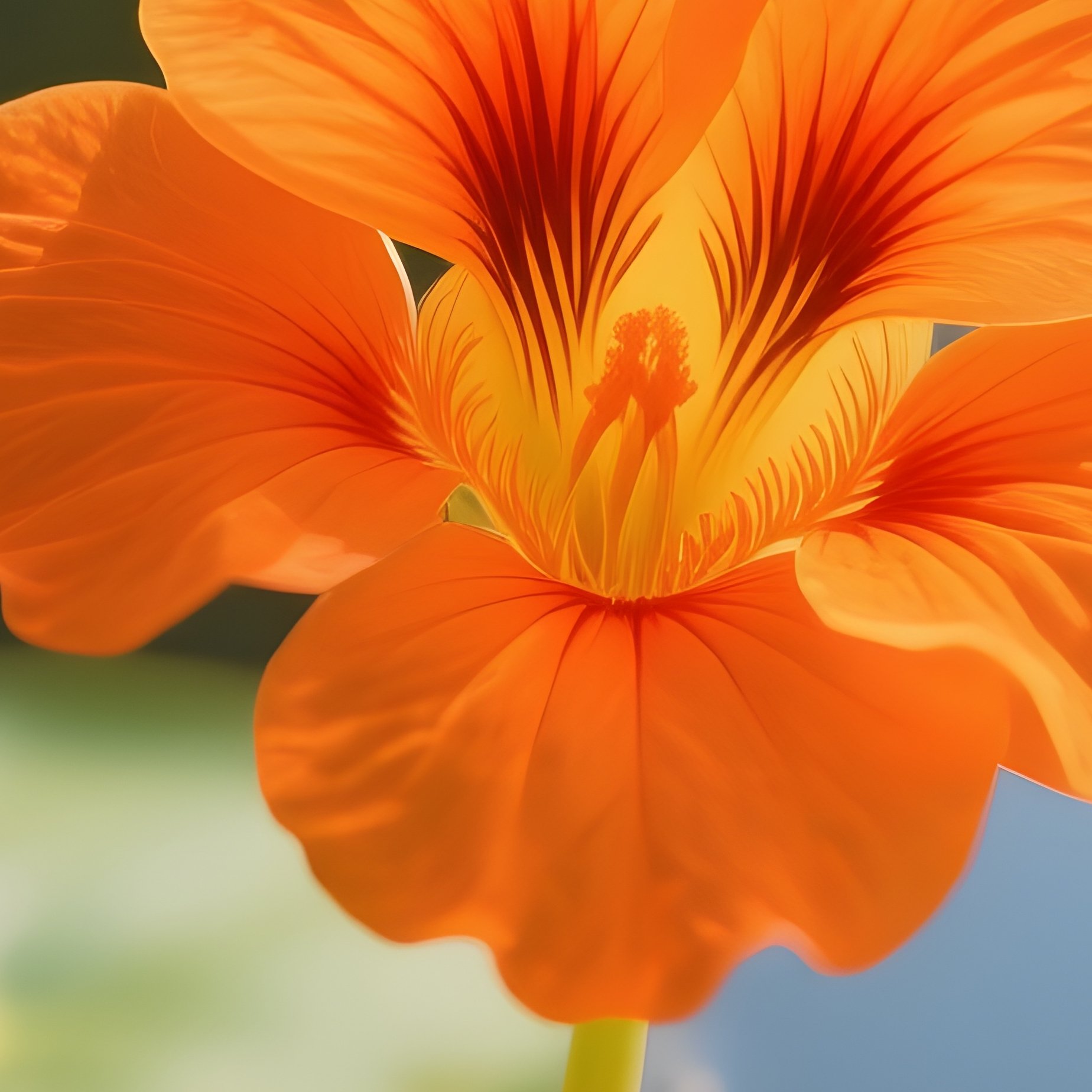 A Vibrant Orange Nasturtium Flower With Round Lily Pad Leaves - Full Resolution Quality Preview