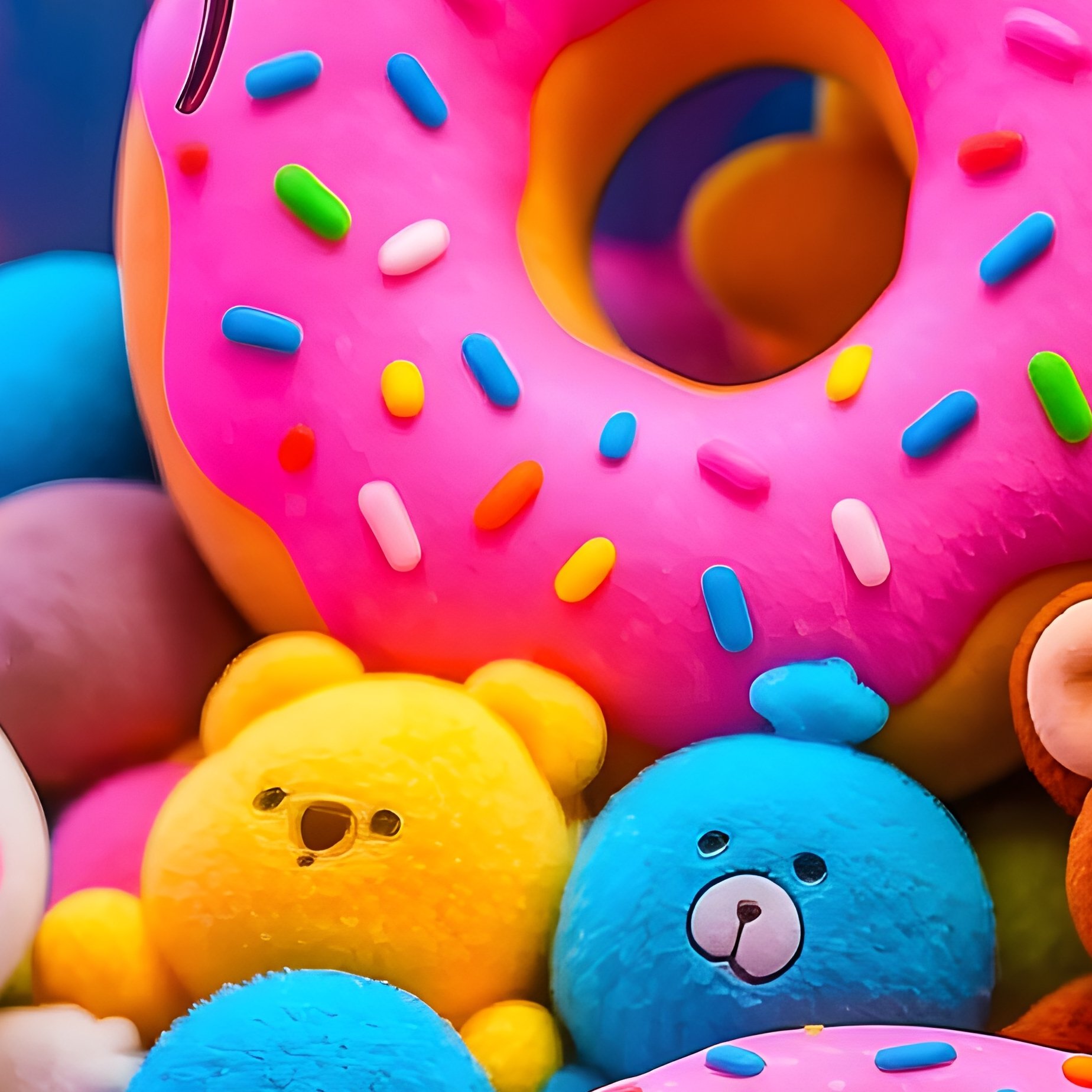 A Vibrant Pile Of Plush Donuts And Animal Toys In A Claw Machine - Full Resolution Quality Preview