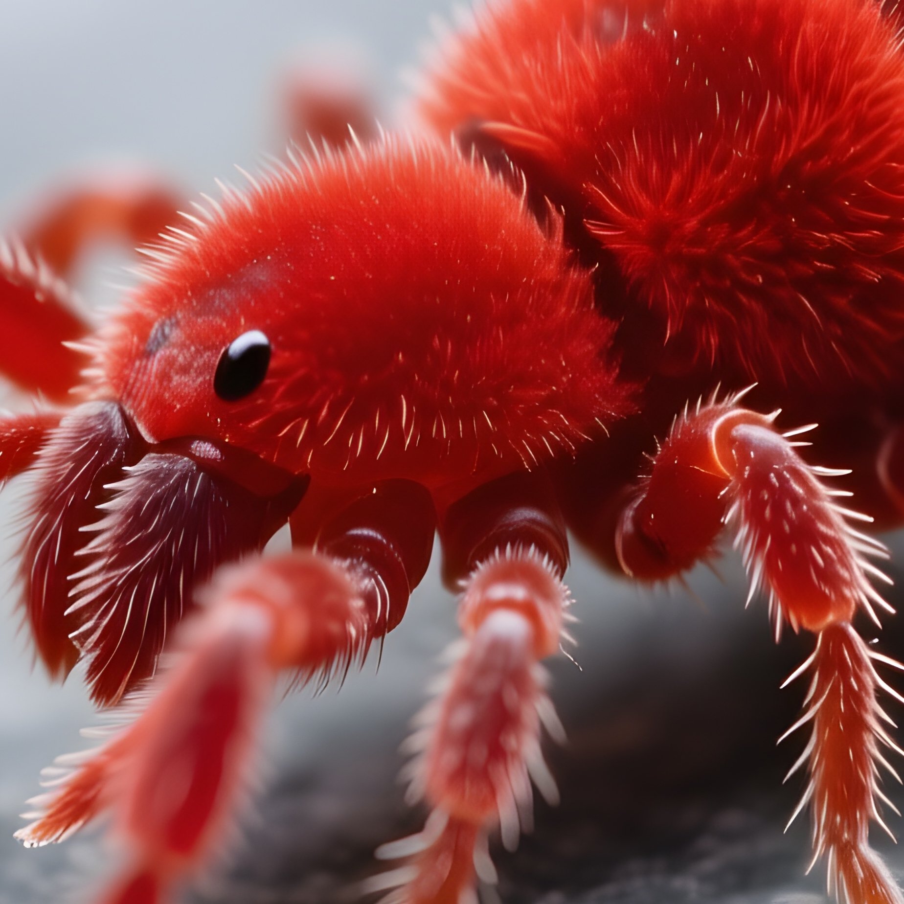 A Vibrant Red Velvet Mite Crawling Across A Grey Stone - Full Resolution Quality Preview