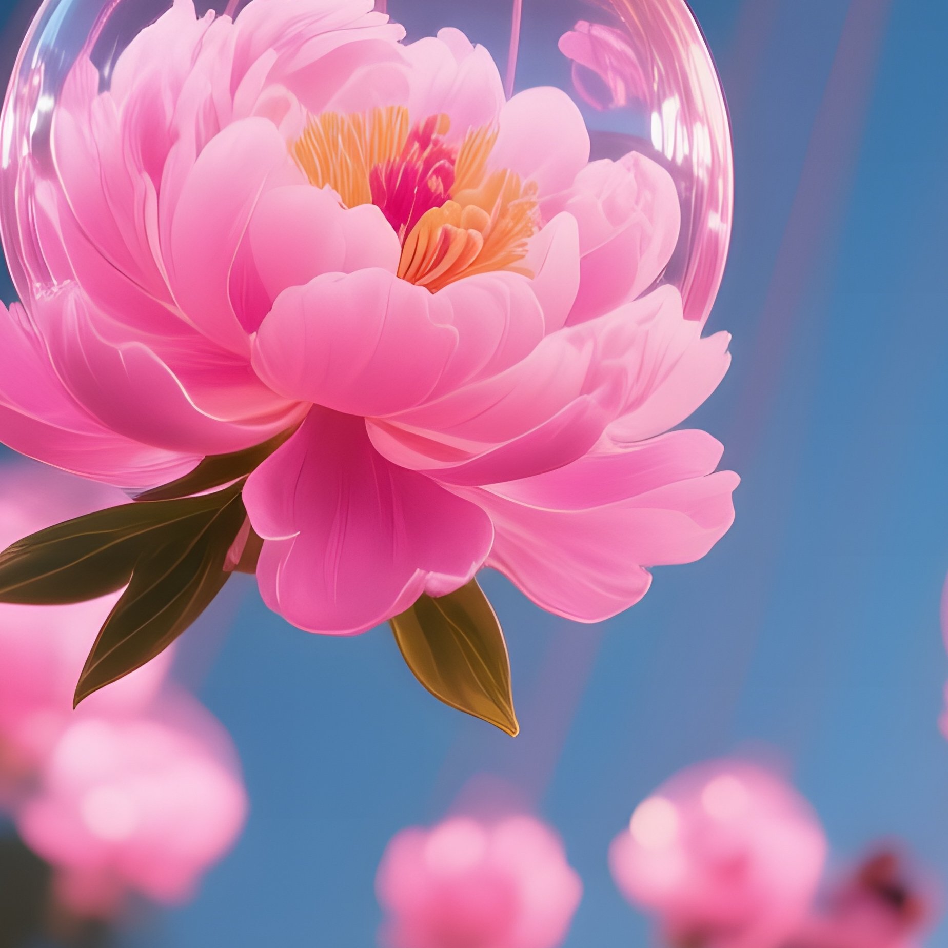A Vibrant Spring Fairground, Rides Illuminated By Hanging Glass Orbs Shaped Like Blooming Peonies, - Full Resolution Quality Preview