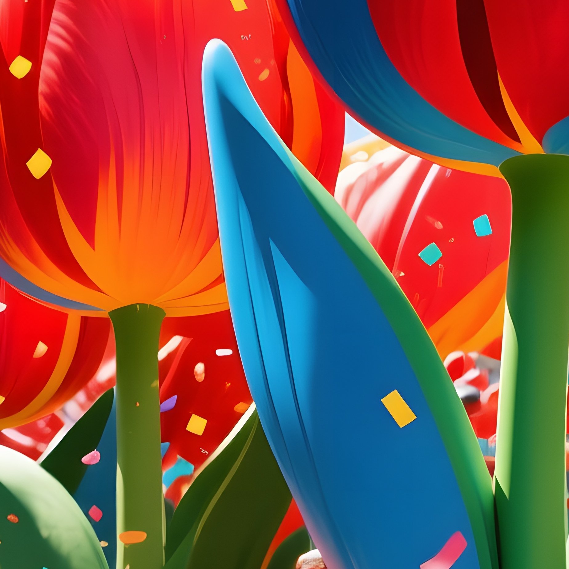 A Vibrant Street Parade Featuring Floats Adorned With Giant Pop‑Art Tulips In Saturated Reds And - Full Resolution Quality Preview