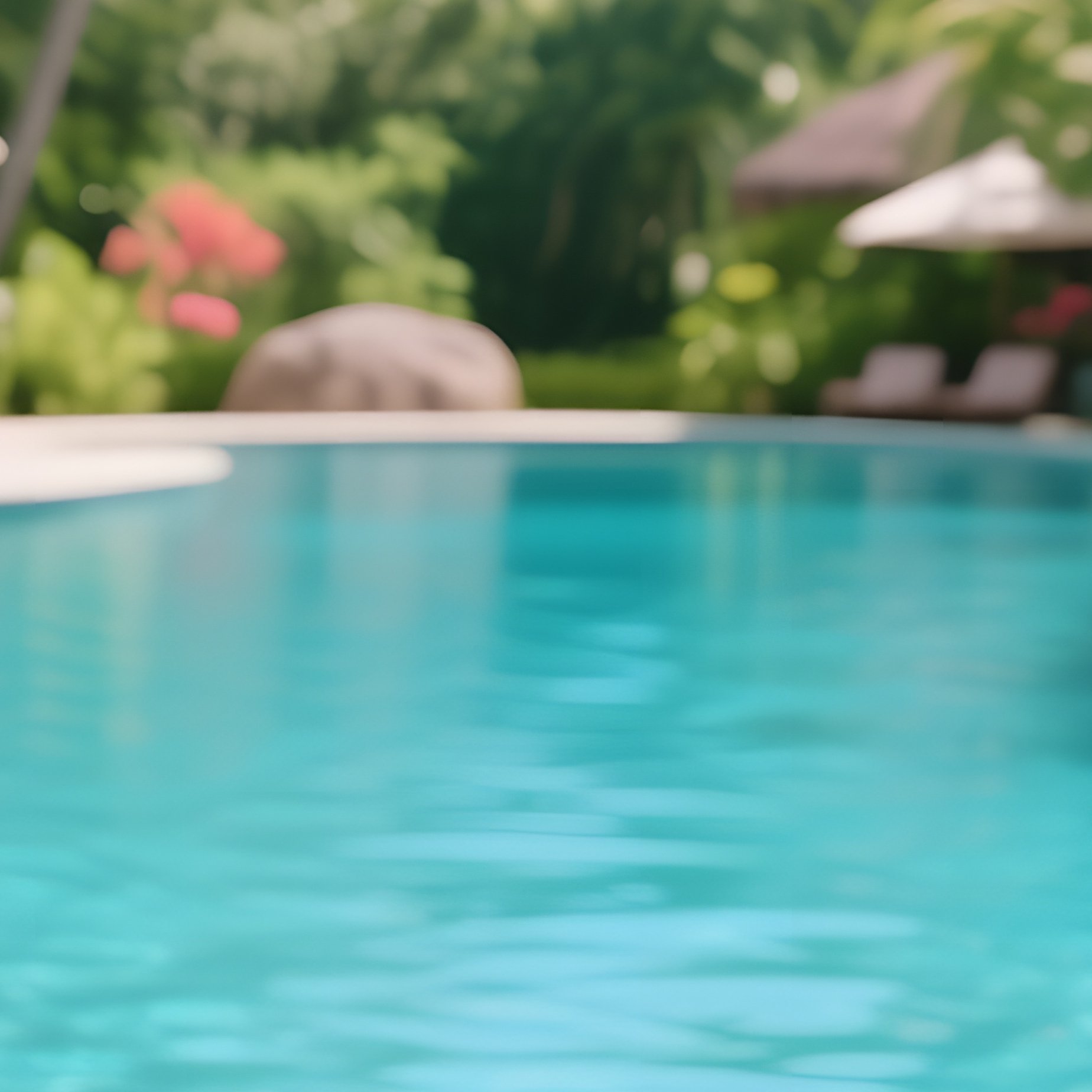 A Vibrant Summer Afternoon At A Tropical Resort Pool Surrounded By Lush Foliage, Giant Pink Lotus - Full Resolution Quality Preview