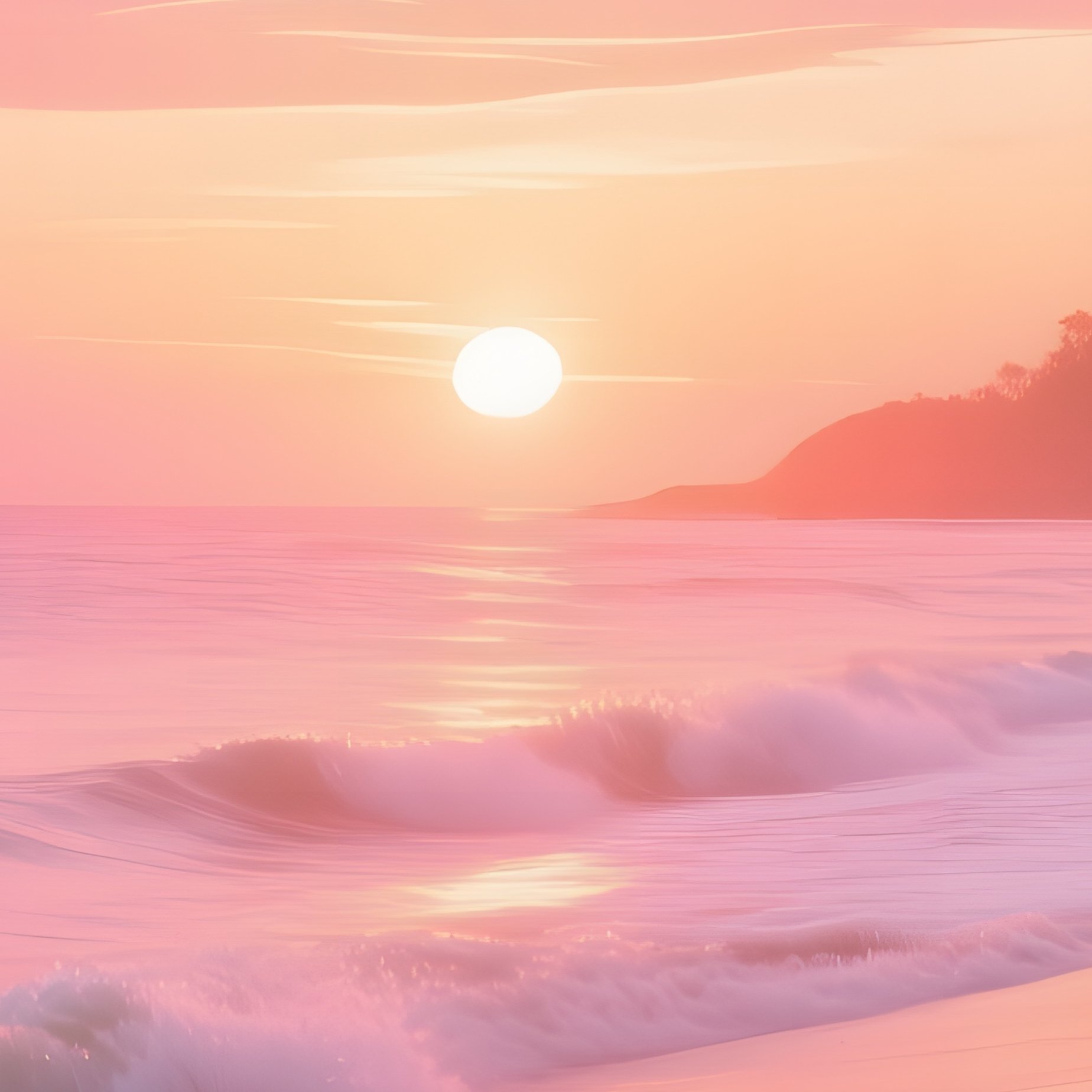 A Vibrant Sunrise Over A Tropical Beach Where Hibiscus Flowers Line The Shoreline, Waves Gently - Full Resolution Quality Preview