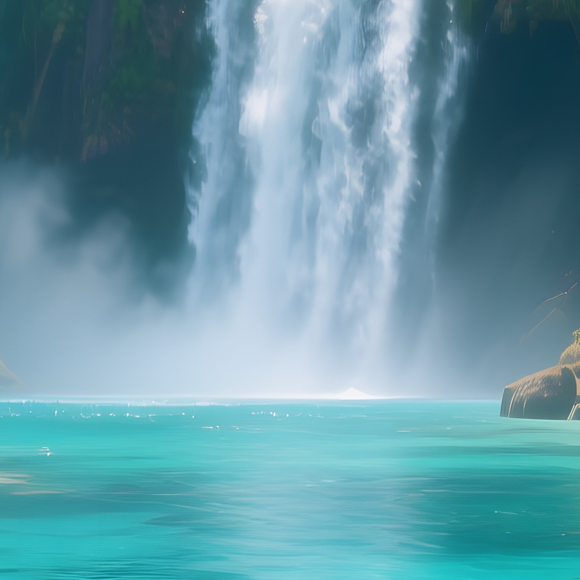A Vibrant Tropical Scene With A Waterfall Cascading Into A Lagoon Surrounded By Colorful Coral - Full Resolution Quality Preview