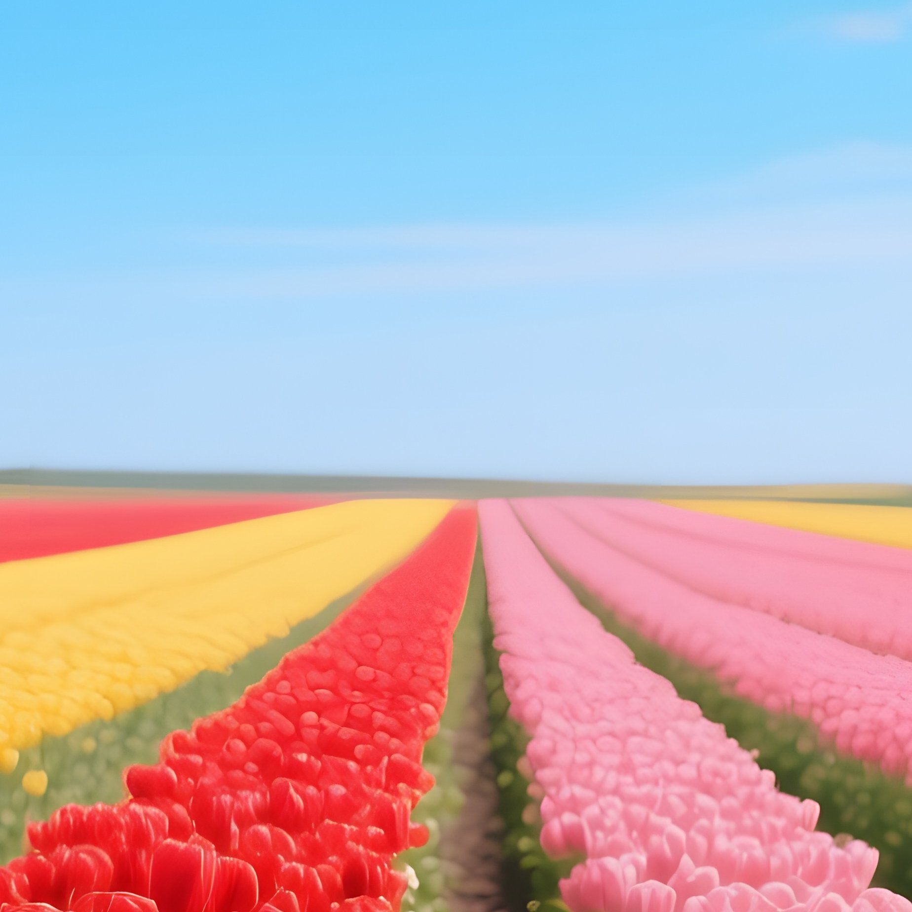 A Vibrant Tulip Field In Full Bloom During Spring, Rows Of Red, Yellow, And Pink Flowers Stretching - Full Resolution Quality Preview