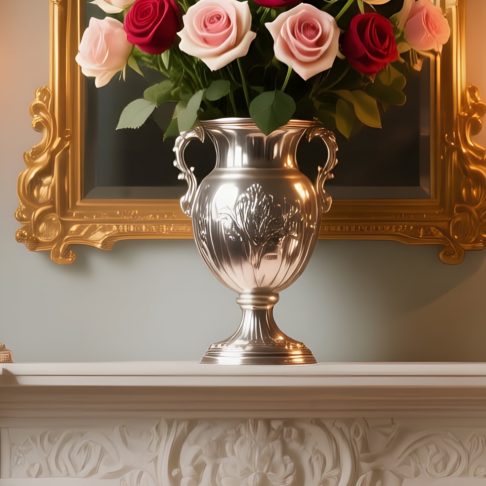 A Victorian Parlor Altar Beside A Fireplace, Plush Velvet Curtains Framing A Gilt Mirror, An Ornate - Full Resolution Quality Preview