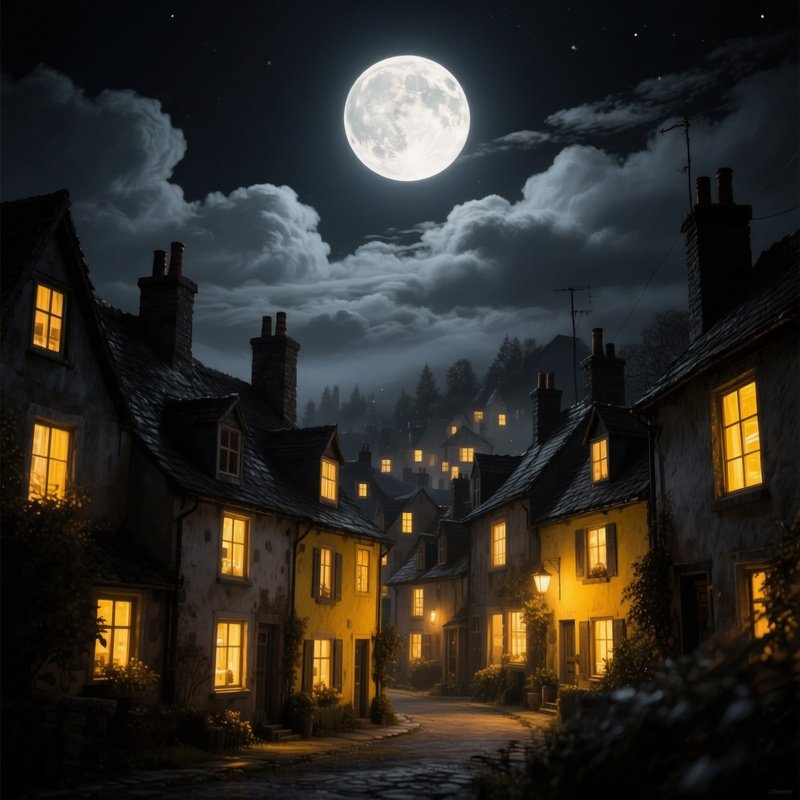 A Village Under A Full Moon Village Moon