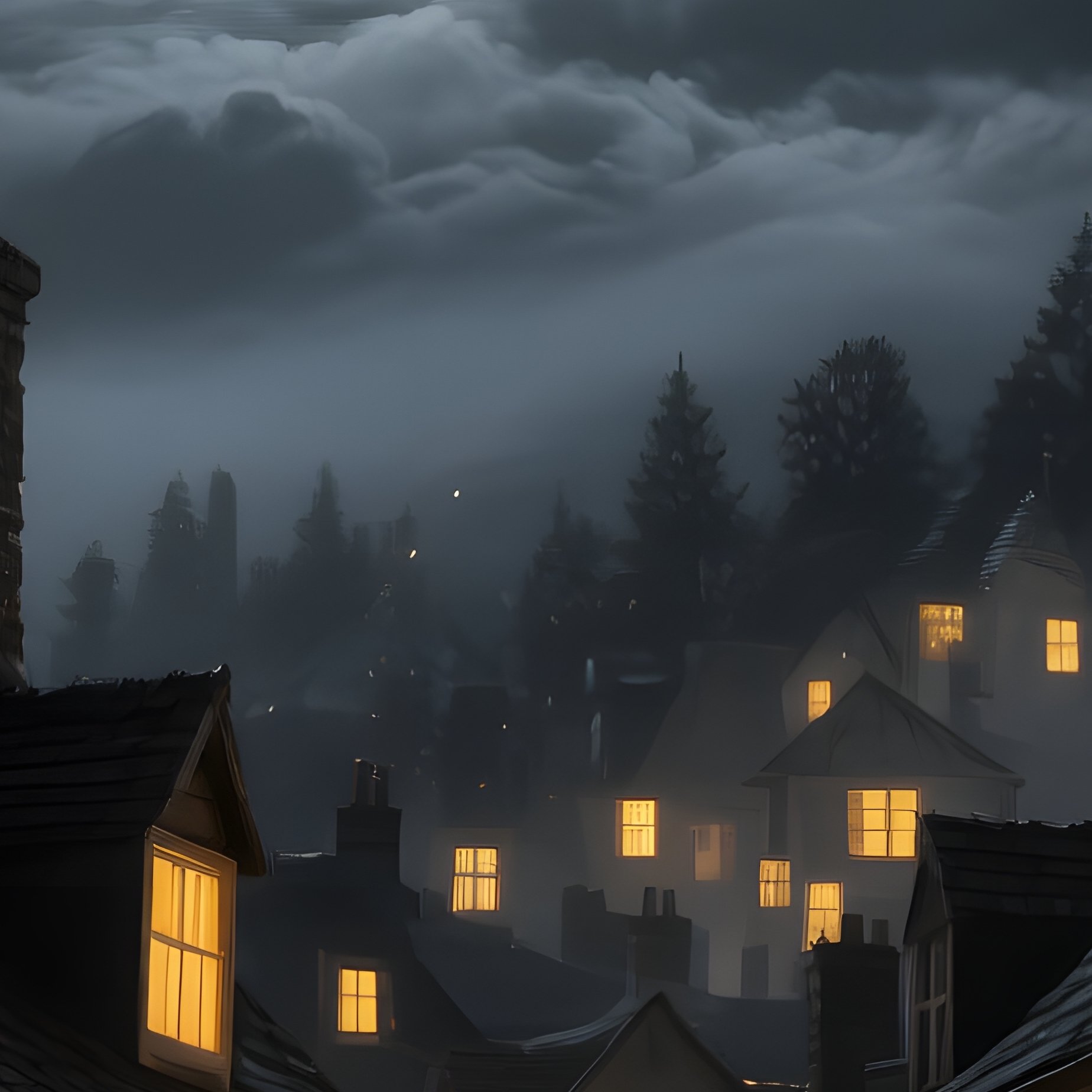 A Village Under A Full Moon Village Moon - Full Resolution Quality Preview