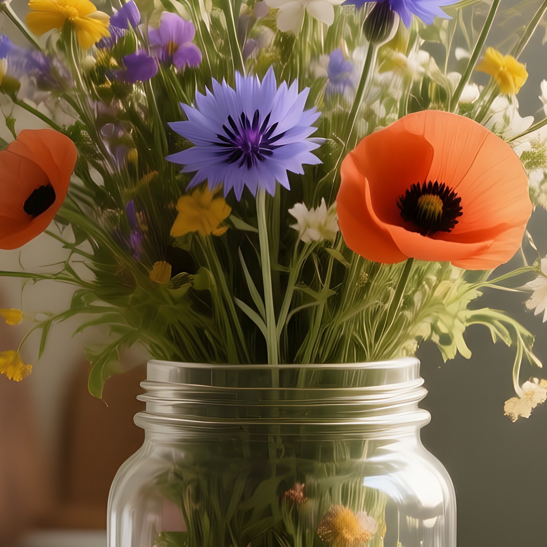 A Vintage Kitchen Countertop Bathed In Morning Light, Featuring A Tall Glass Jar Overflowing With - Full Resolution Quality Preview