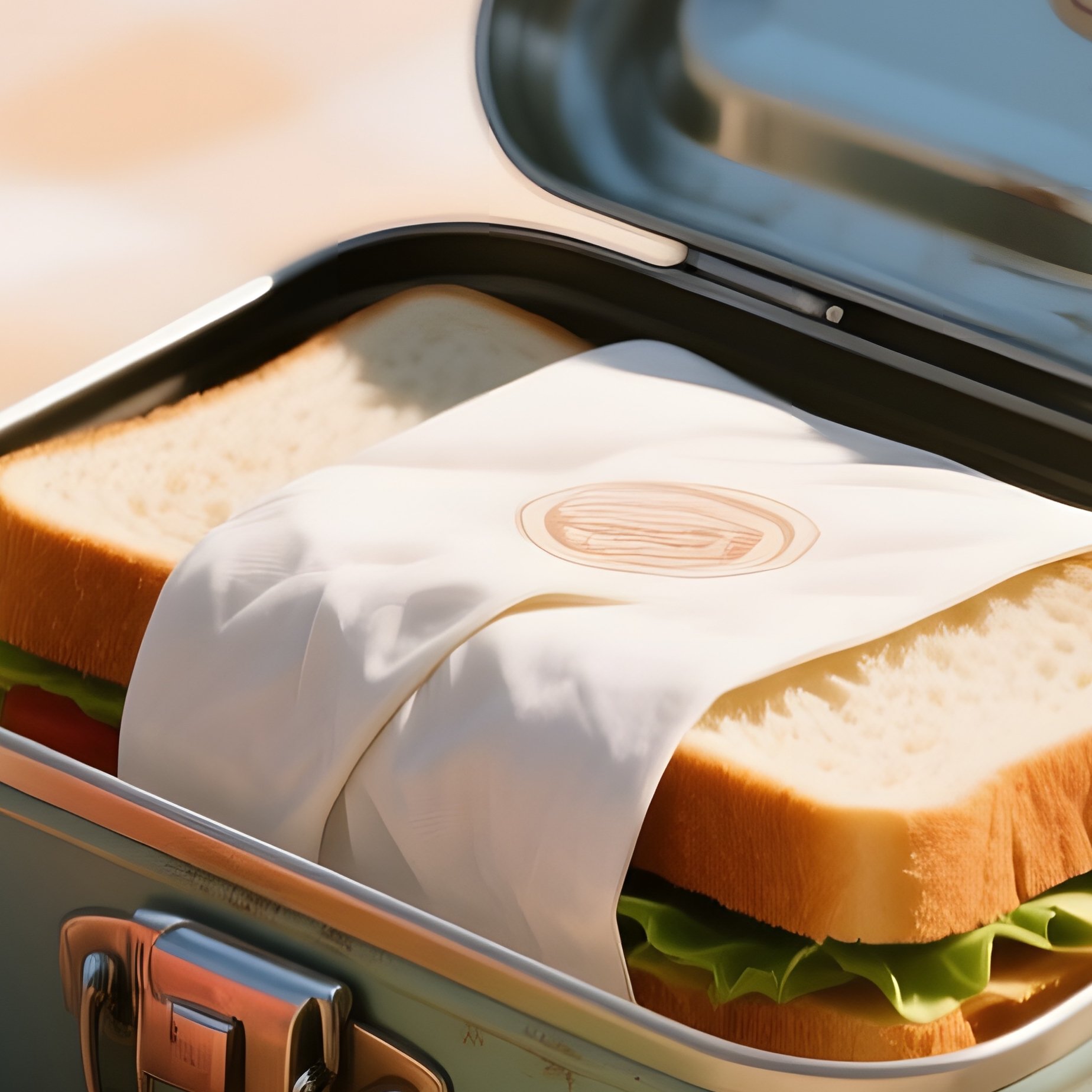 A Vintage Tin Lunchbox Opened On A Picnic Blanket At Noon, Revealing A Neatly Wrapped Sandwich, An - Full Resolution Quality Preview