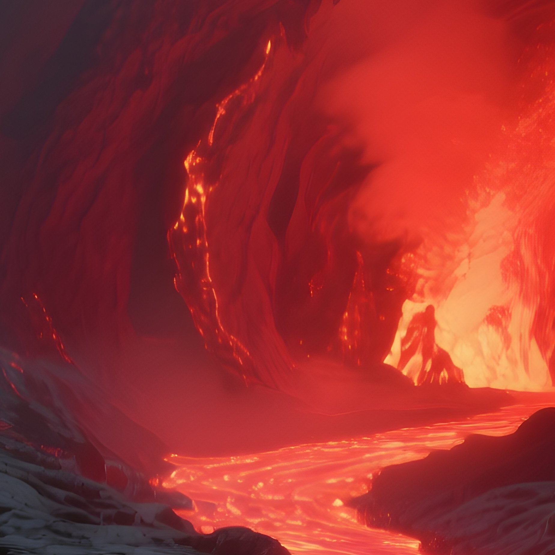 A Volcanic Lava Tube Glowing Red From Underground Flow. - Full Resolution Quality Preview
