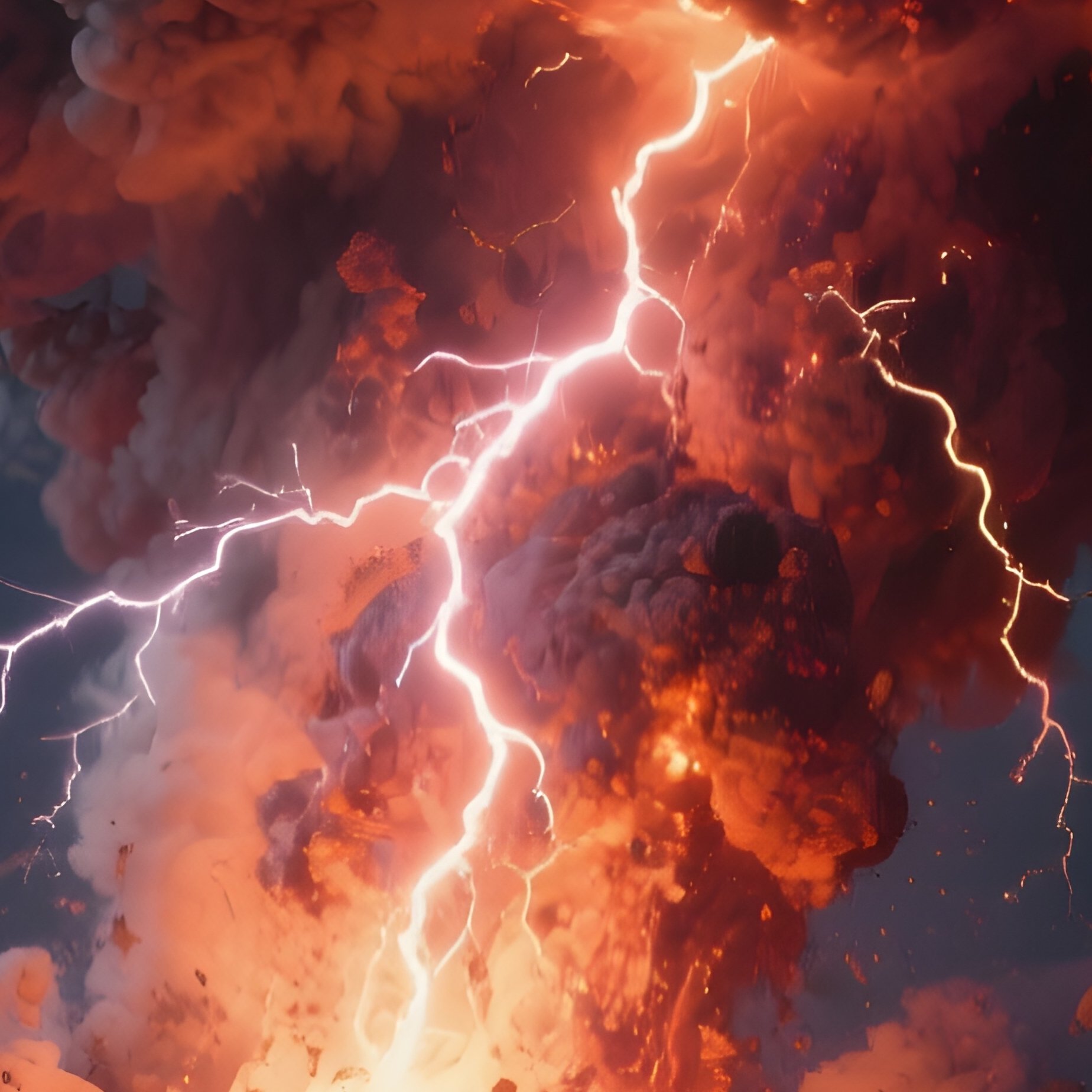 A Volcanic Lightning Strike Erupting Through A Plume Of Ash At Night. - Full Resolution Quality Preview