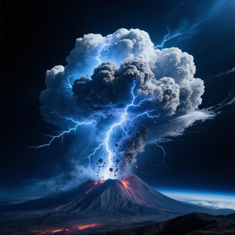 A Volcanic Thundercloud Viewed From Space Glowing With Electric Veins