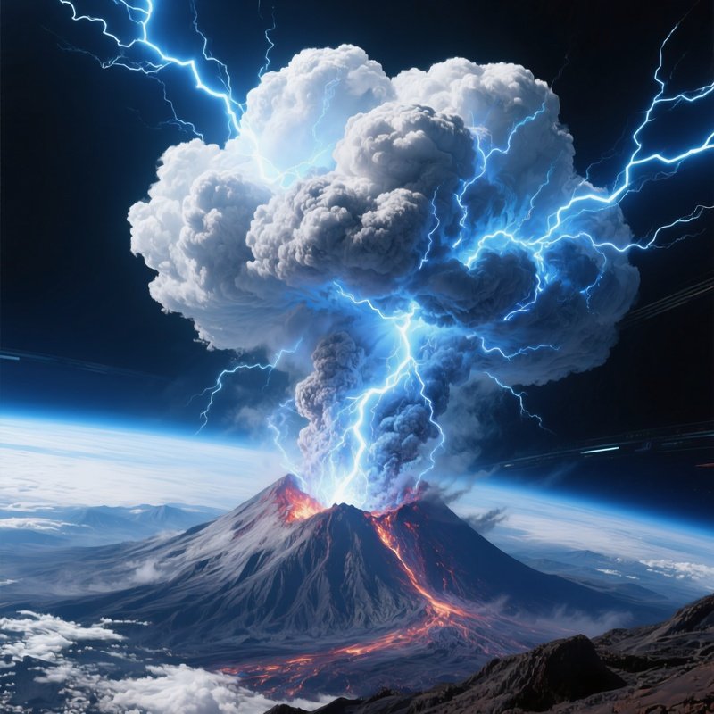 A Volcanic Thundercloud Viewed From Space Glowing With Electric Veins