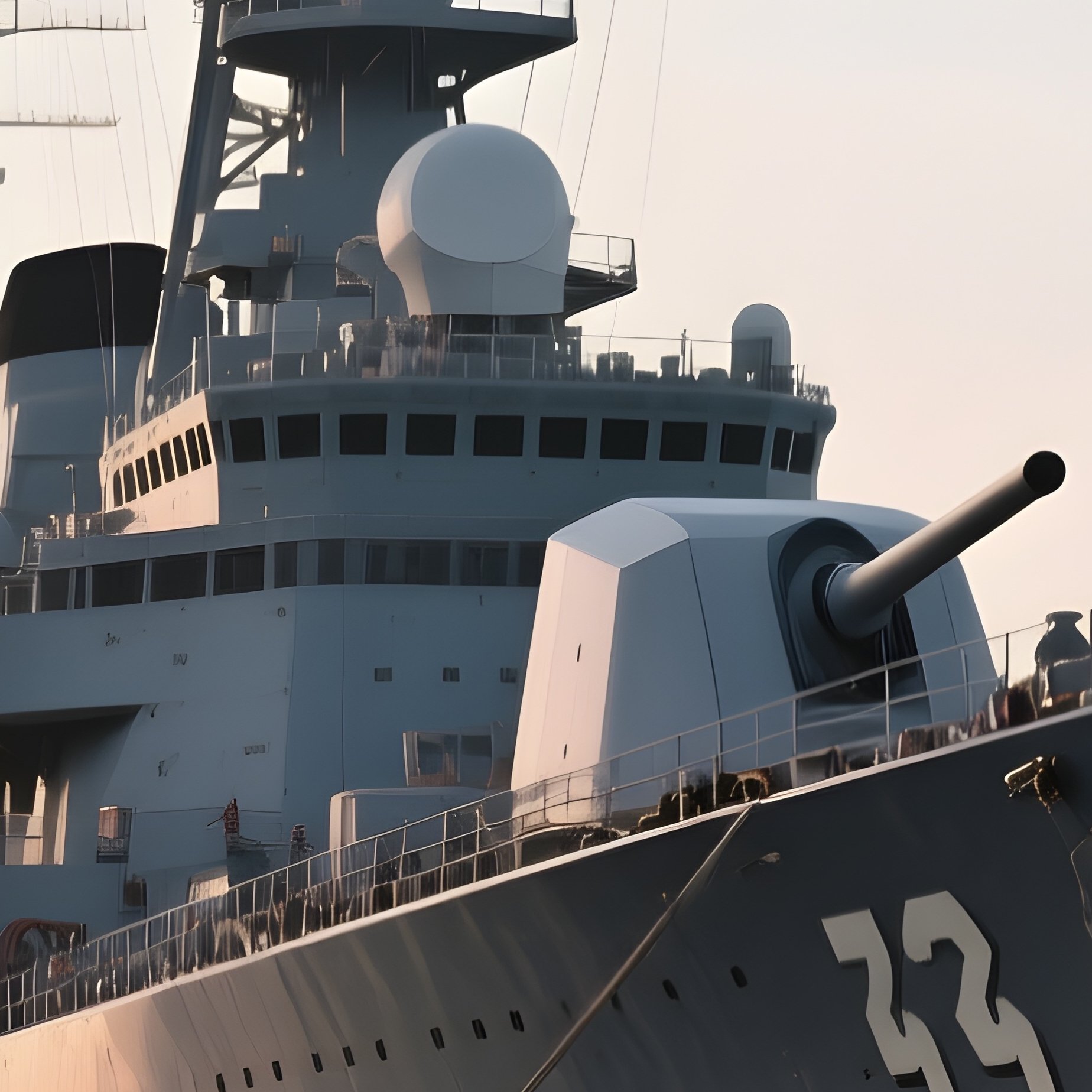 A Warship Leaving Port In Calm Early Morning Seas - Full Resolution Quality Preview
