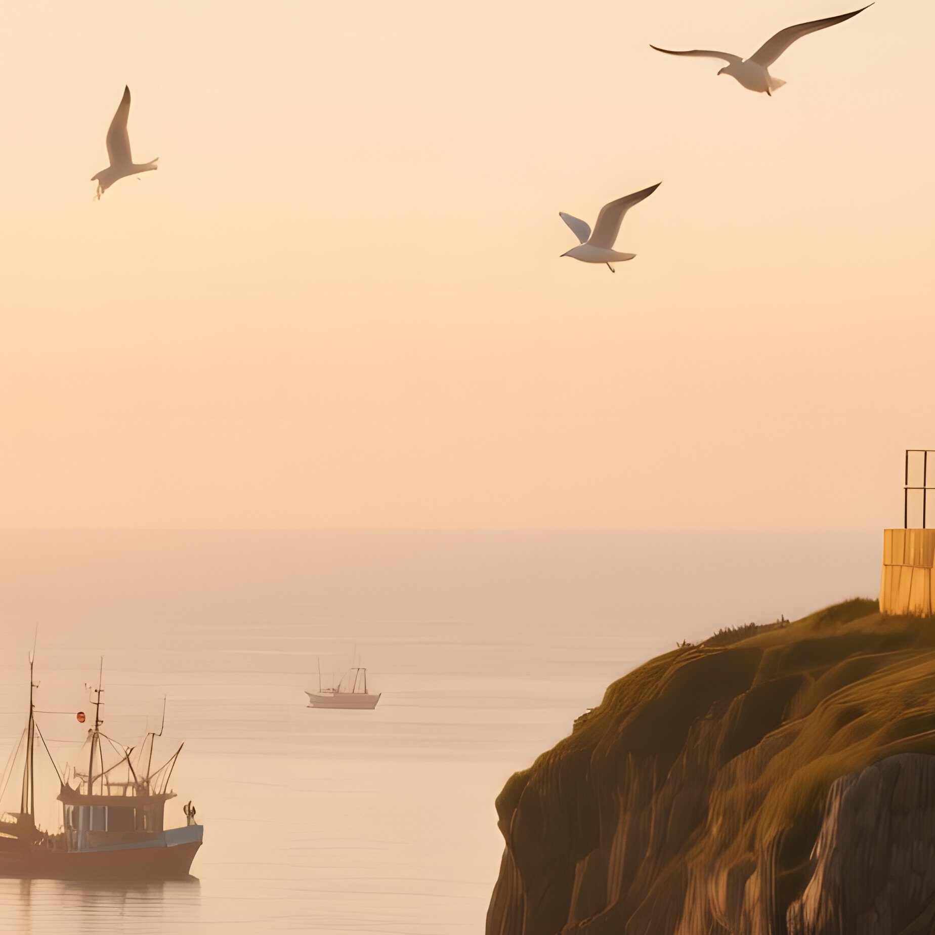 A Weathered Lighthouse Perched On A Craggy Cliff At Sunrise, Golden Light Spilling Over Frothy Sea - Full Resolution Quality Preview