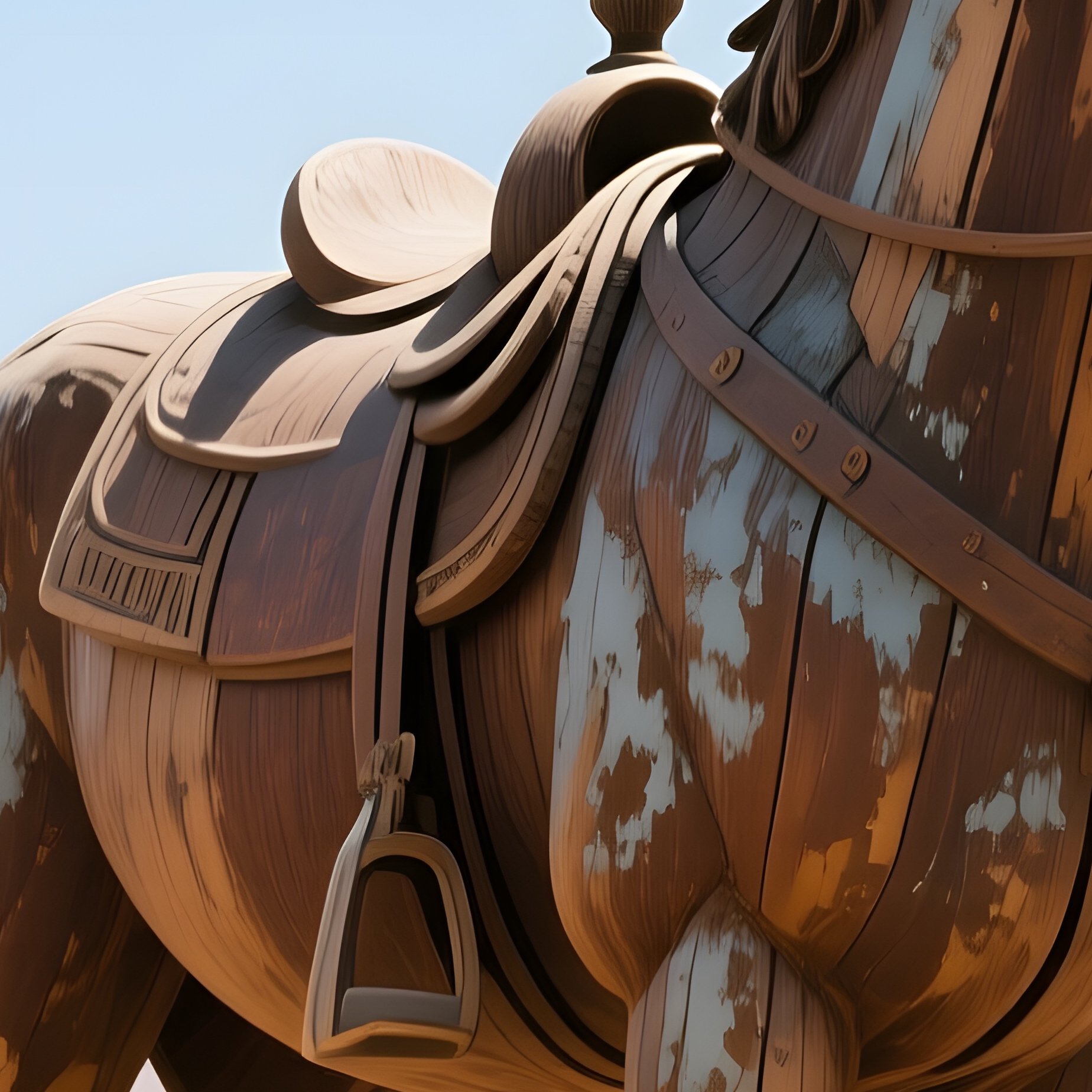 A Weathered Wooden Horse Statue Standing Guard At The Entrance Of An Old Western Town Under A - Full Resolution Quality Preview