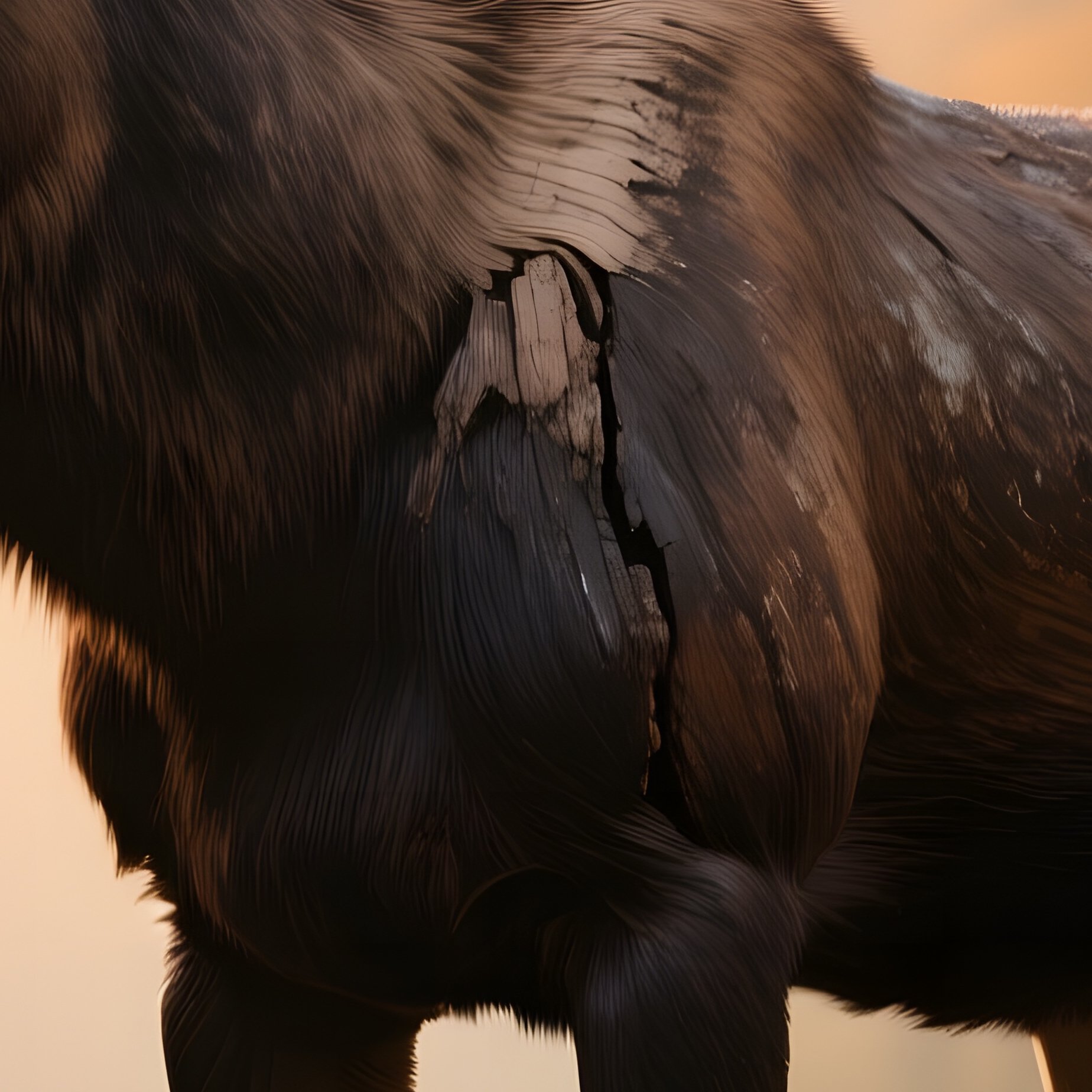 A Weathered Wooden Moose Standing In An Autumn Forest With Fallen Leaves Swirling Around Its Legs, - Full Resolution Quality Preview