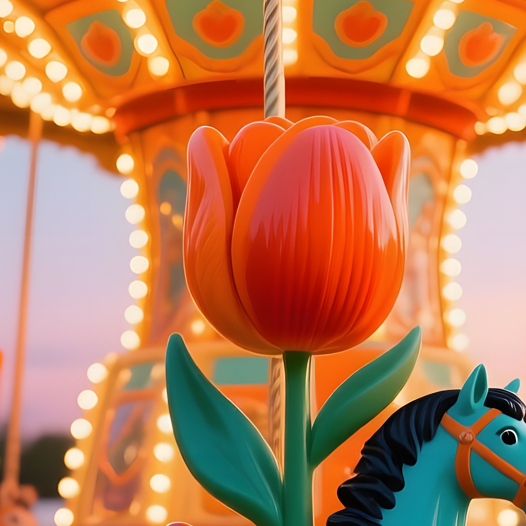 A Whimsical Carousel Ride Where Each Horse Is Replaced By A Rotating Pop‑Art Tulip In Vibrant - Full Resolution Quality Preview