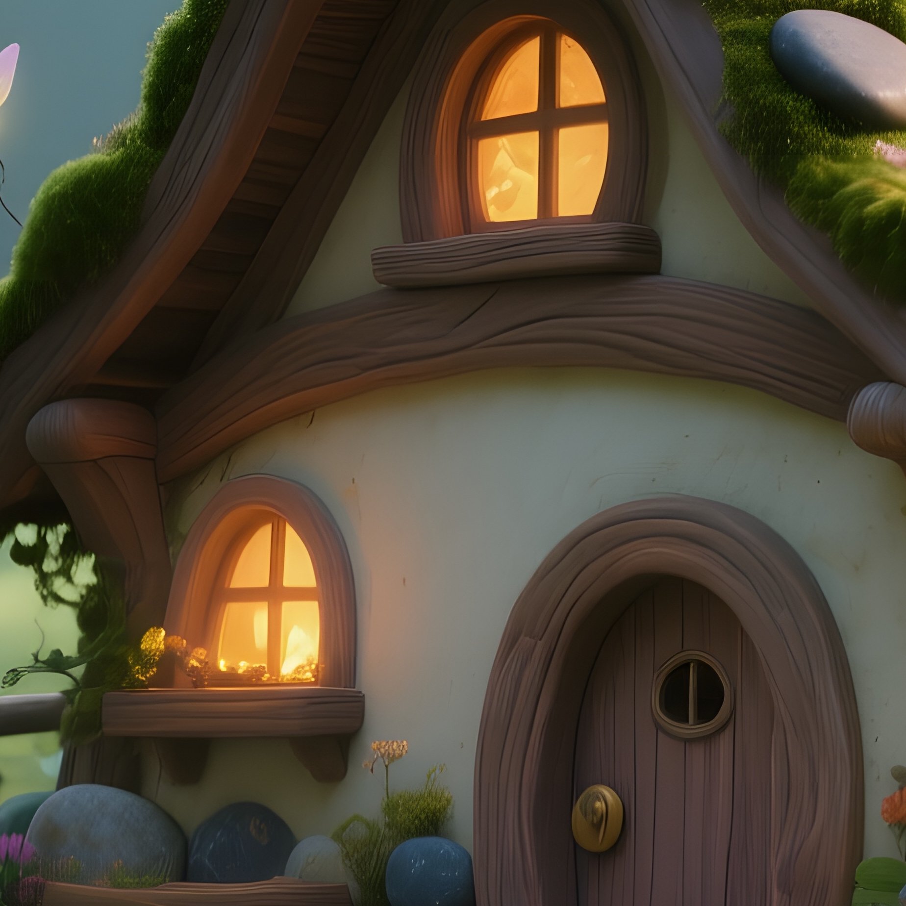 A Whimsical Fairy‑Tale Cottage Of Smooth River Pebbles And Moss Roofs Sits Beside A Bubbling Spring - Full Resolution Quality Preview