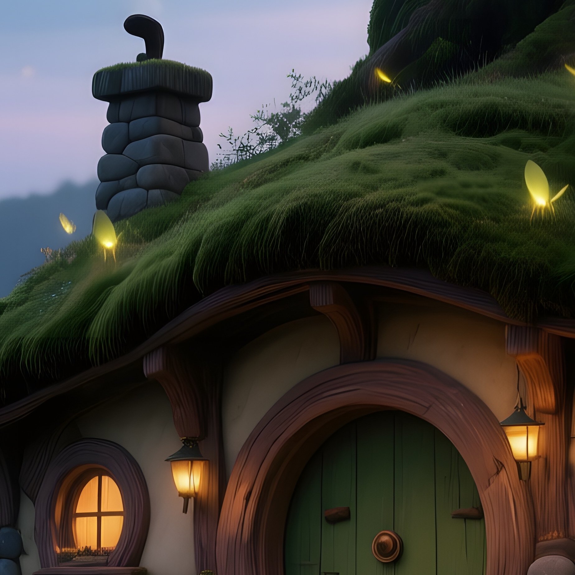 A Whimsical Hobbit‑Style House Built From Smooth River Stones And Thatched Moss Roofs Nestles Under - Full Resolution Quality Preview