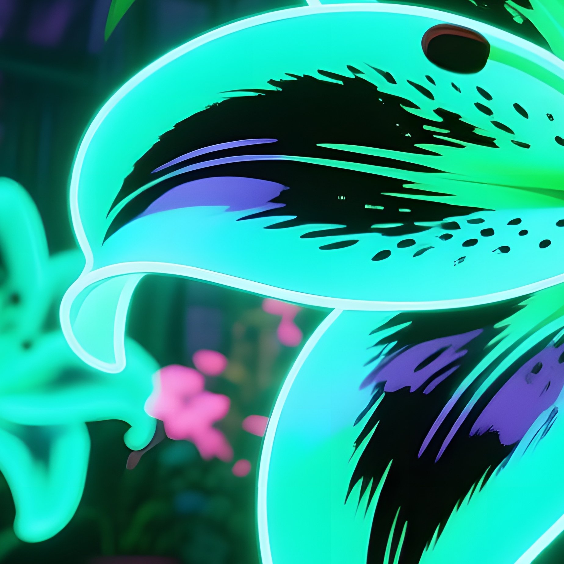 A Whimsical Indoor Greenhouse Where Giant Pop‑Art Lilies Glow Under Uv Blacklights, Each Petal - Full Resolution Quality Preview