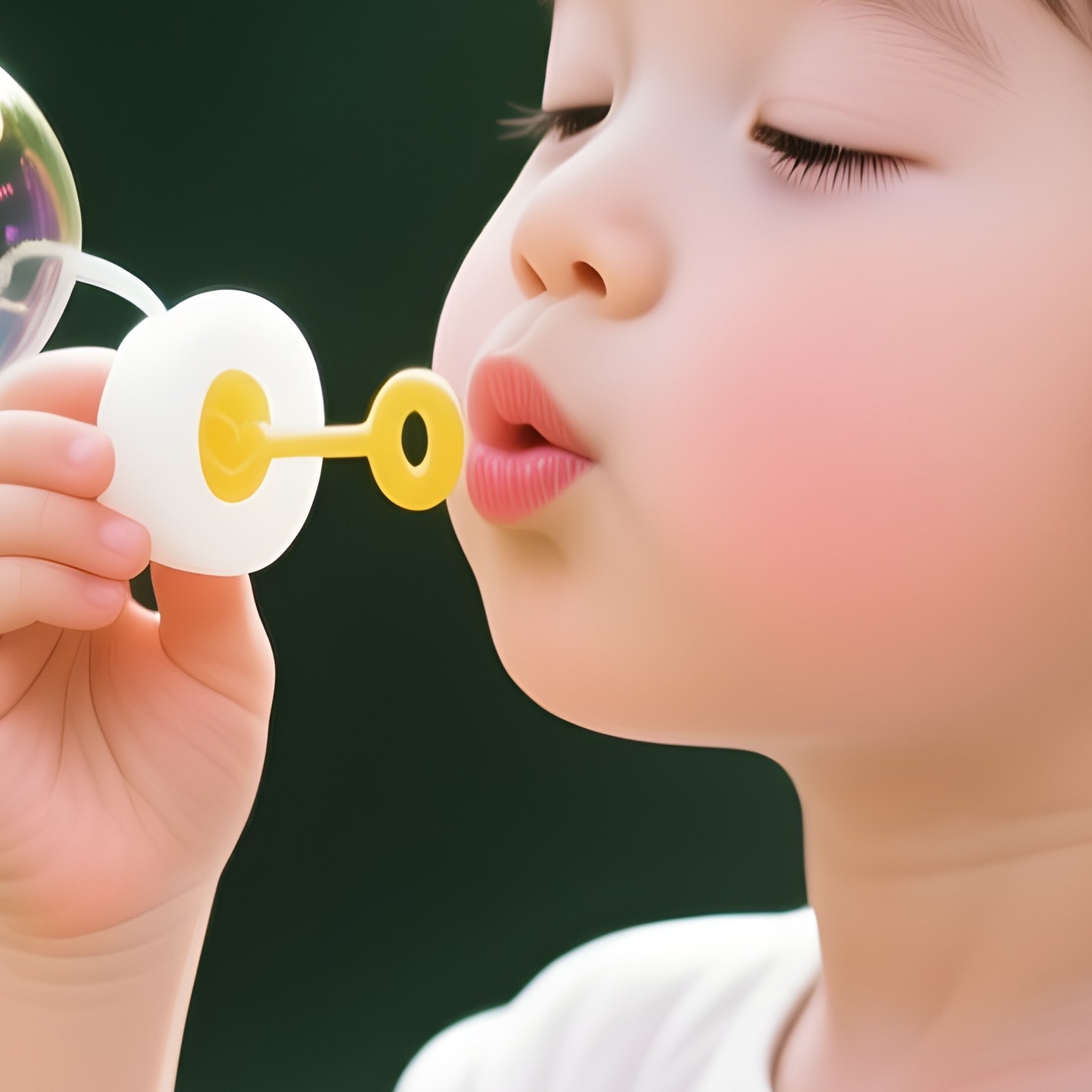 A White Child Blowing Soap Bubbles In The Garden. - Full Resolution Quality Preview