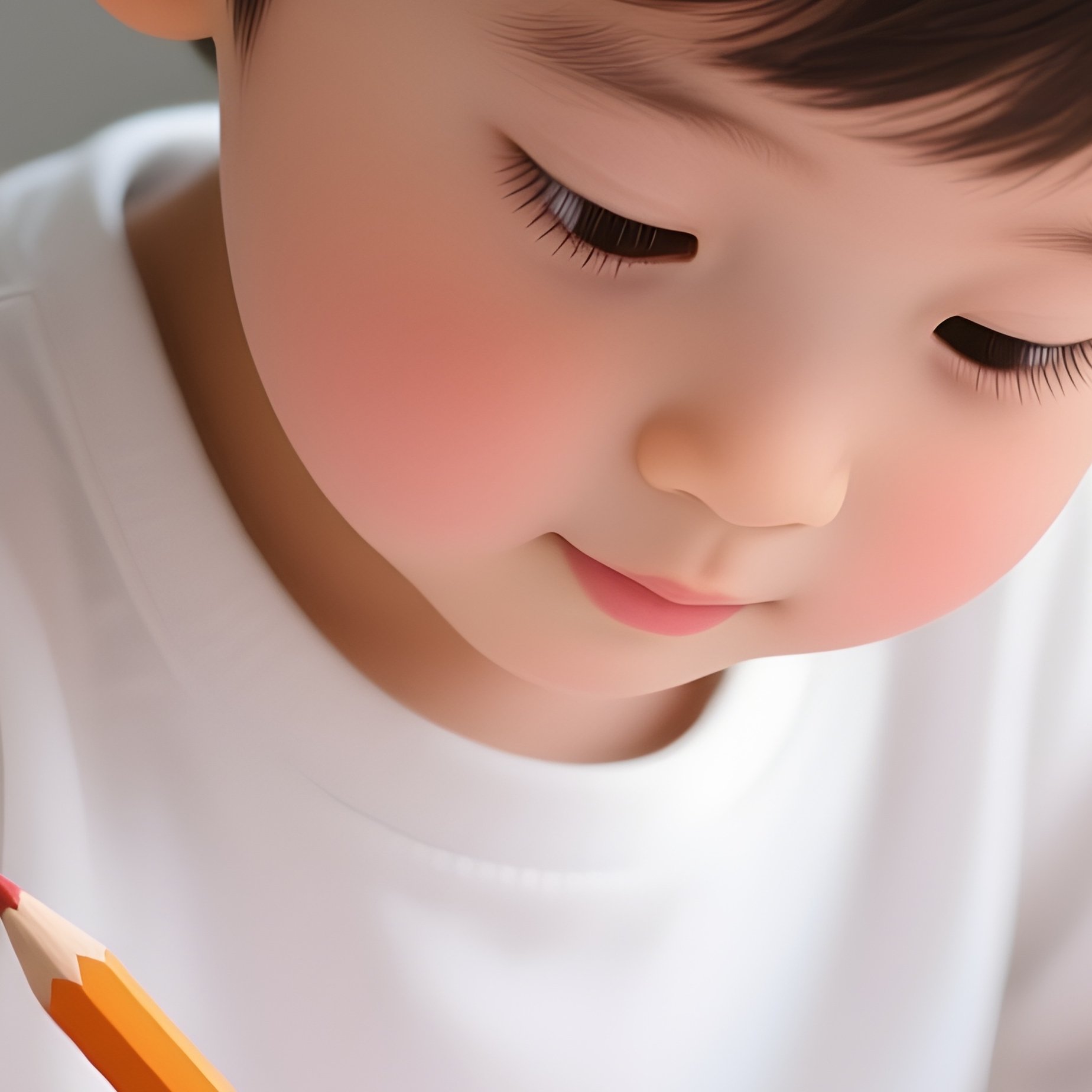 A White Child Drawing With Colorful Pencils At A Table. - Full Resolution Quality Preview