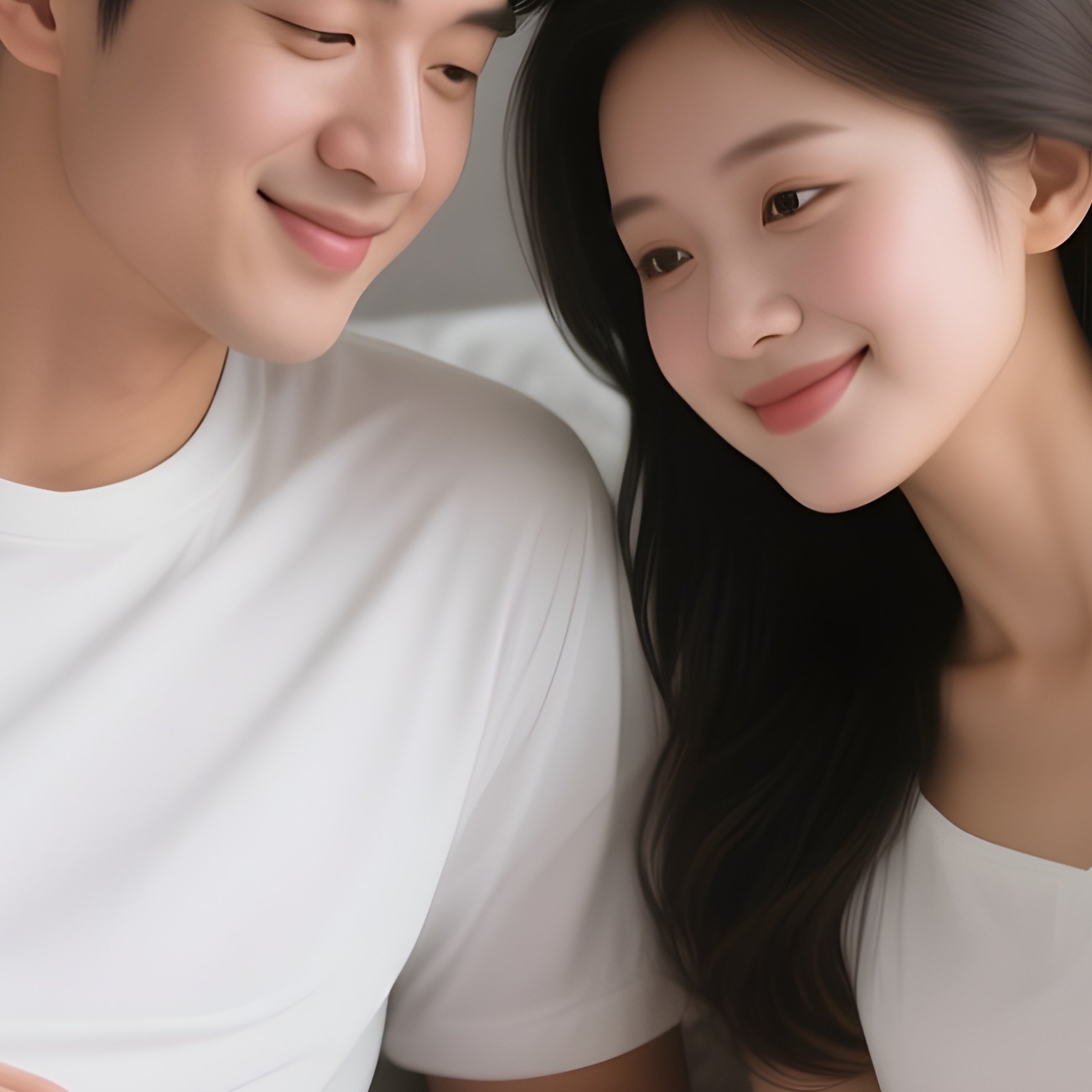 A White Couple Enjoying Breakfast In Bed On A Weekend Morning. - Full Resolution Quality Preview