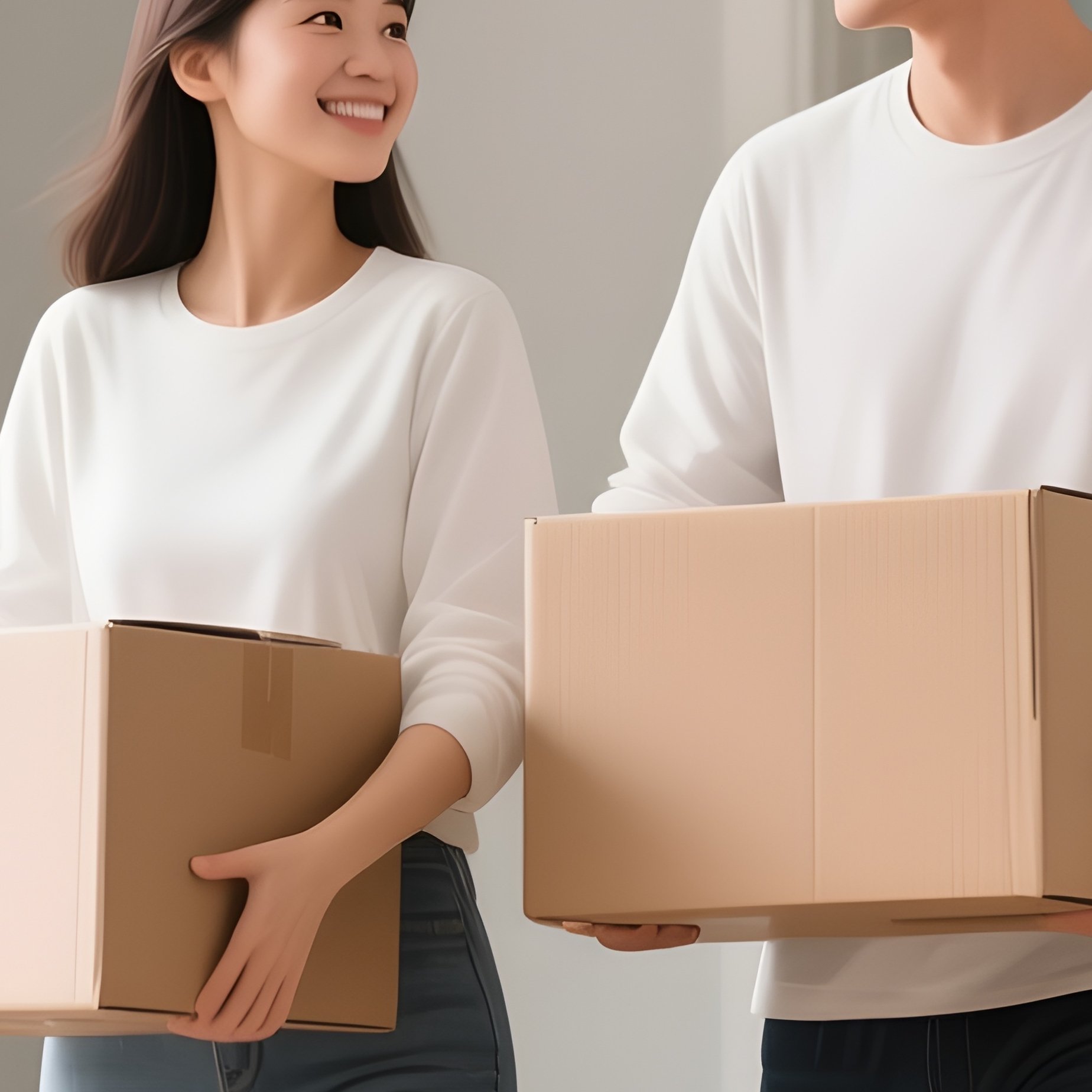 A White Couple Moving Into A New Home And Carrying Boxes. - Full Resolution Quality Preview