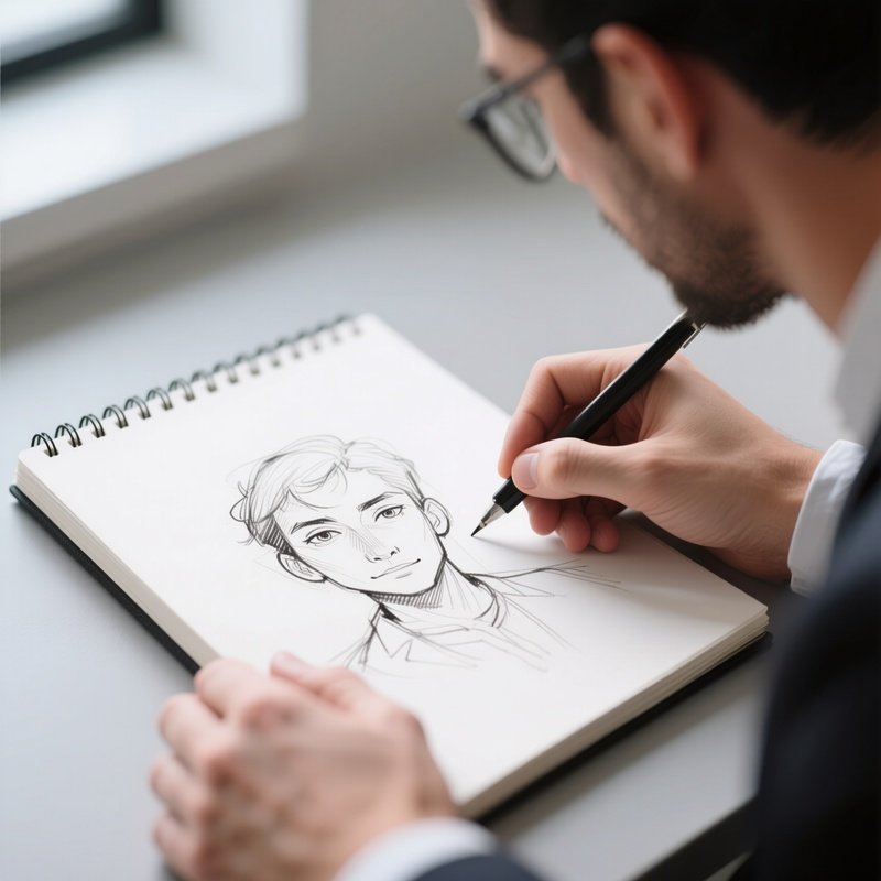 A White Creative Professional Sketching Ideas In A Notebook.