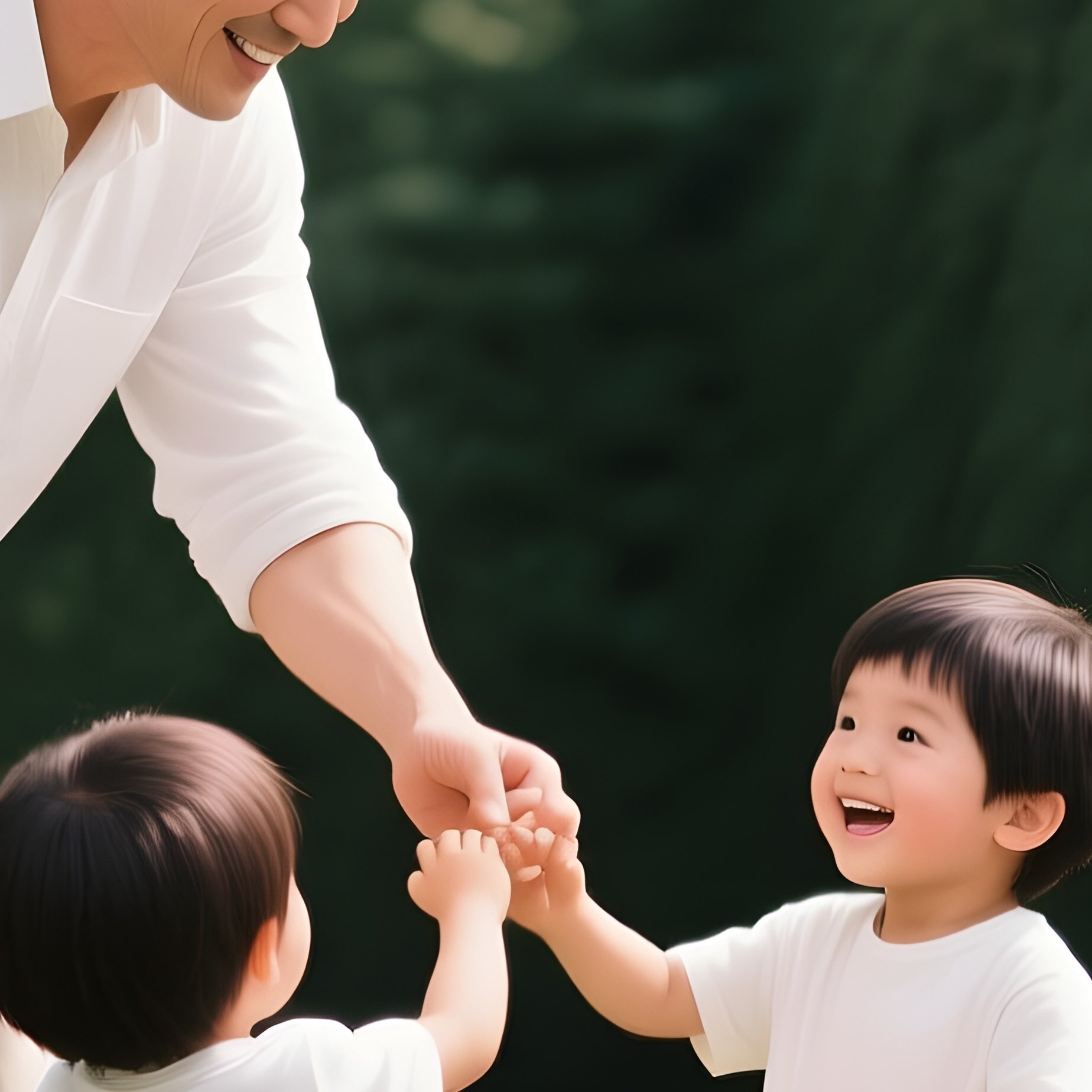A White Father Playing With His Children In The Garden. - Full Resolution Quality Preview