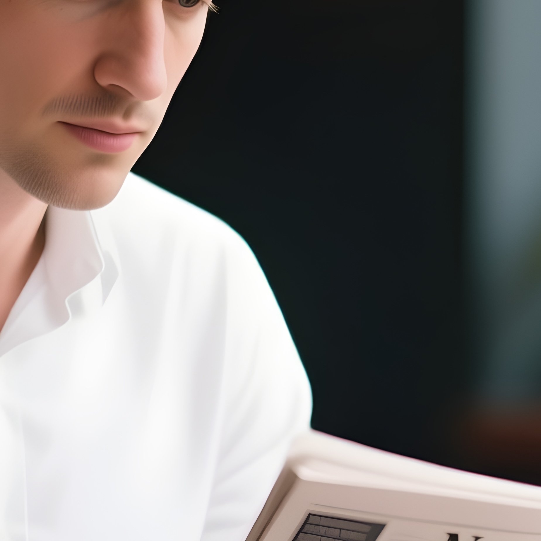 A White Man Reading The News On A Tablet In A Café. - Full Resolution Quality Preview