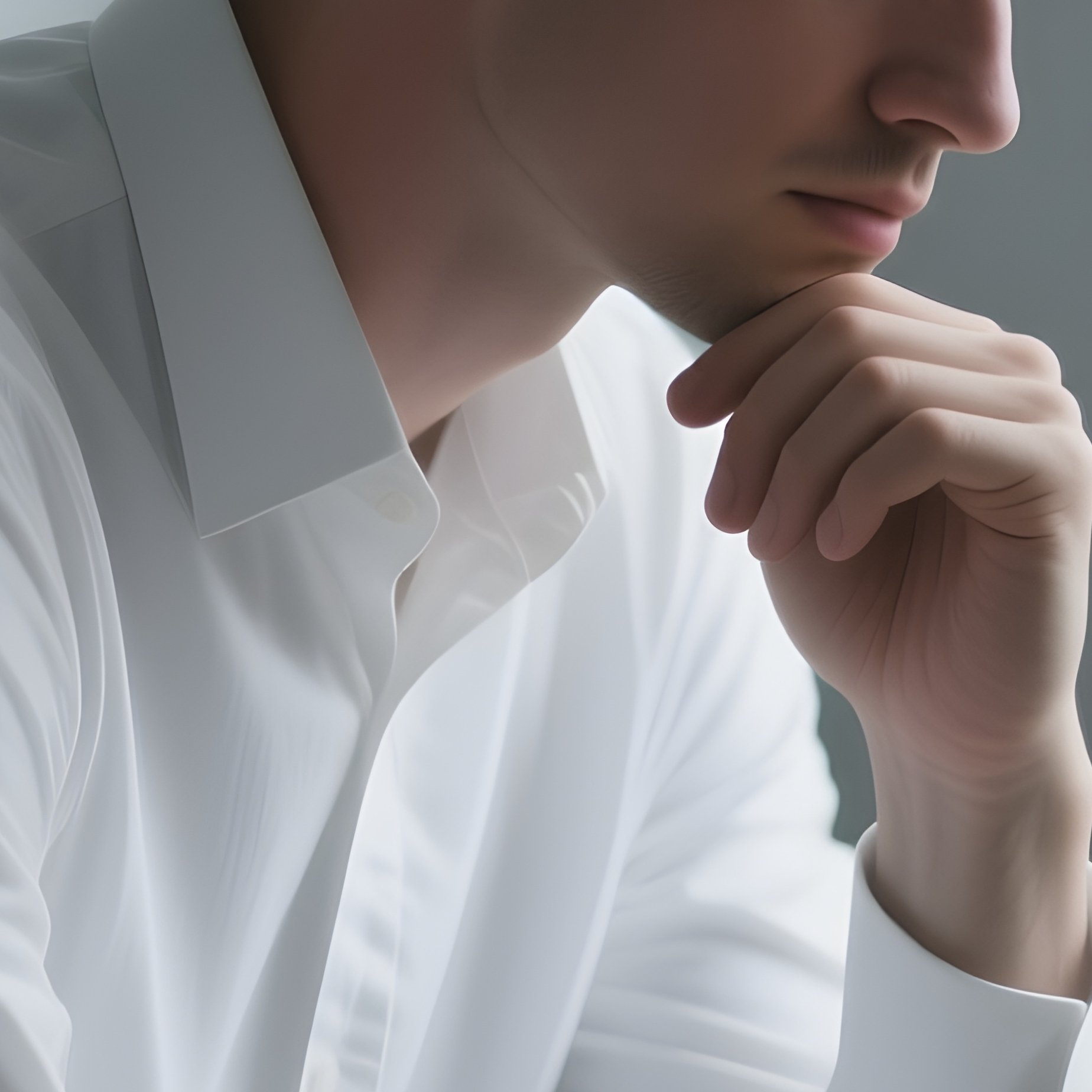 A White Man Sitting Alone And Thinking In A Quiet Room. - Full Resolution Quality Preview